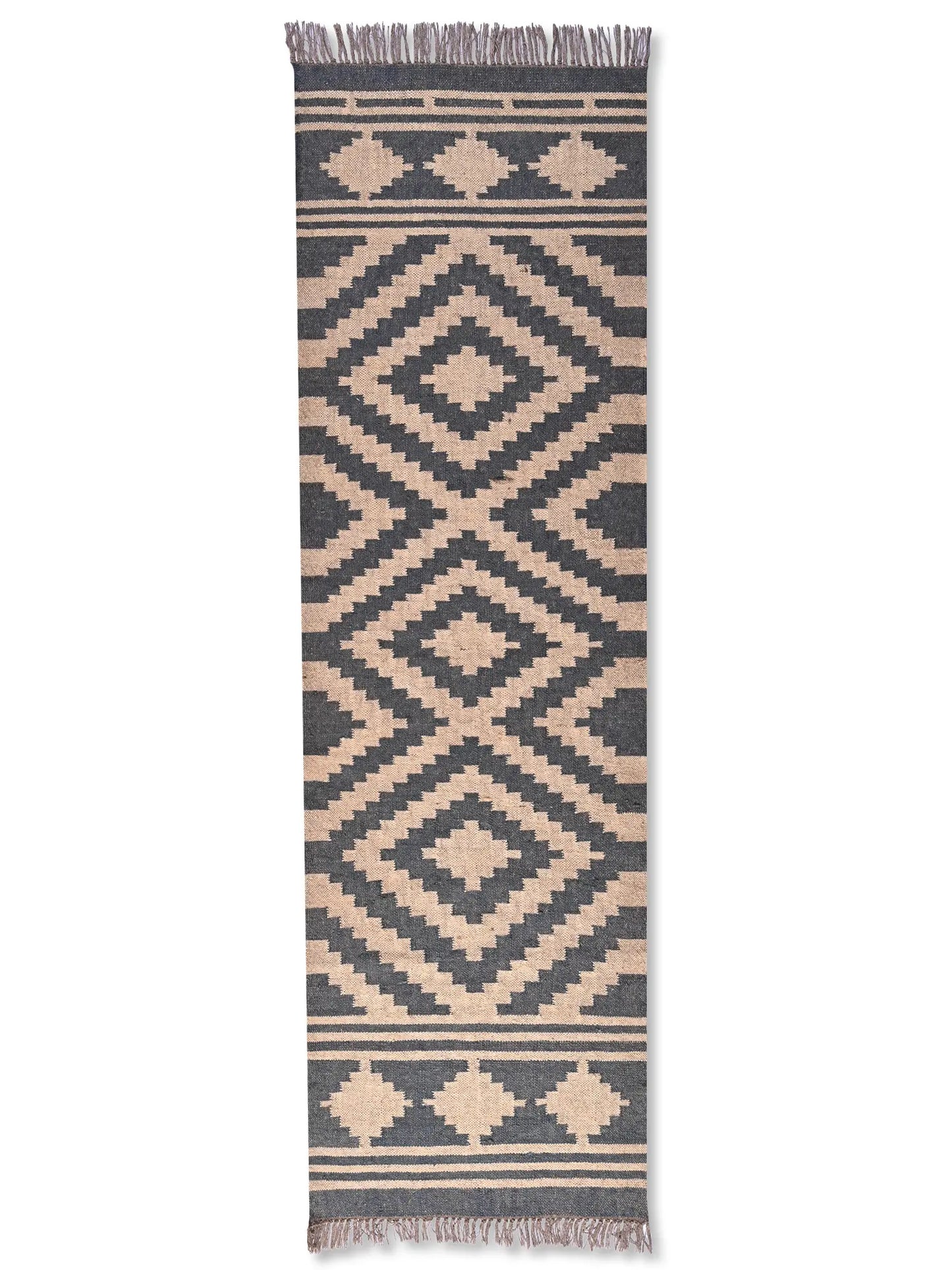 alfombras kililm pasillo 75x240 negro beige necha a mano en fibras naturales