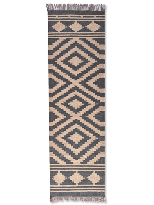 alfombras kililm pasillo 75x240 negro beige necha a mano en fibras naturales