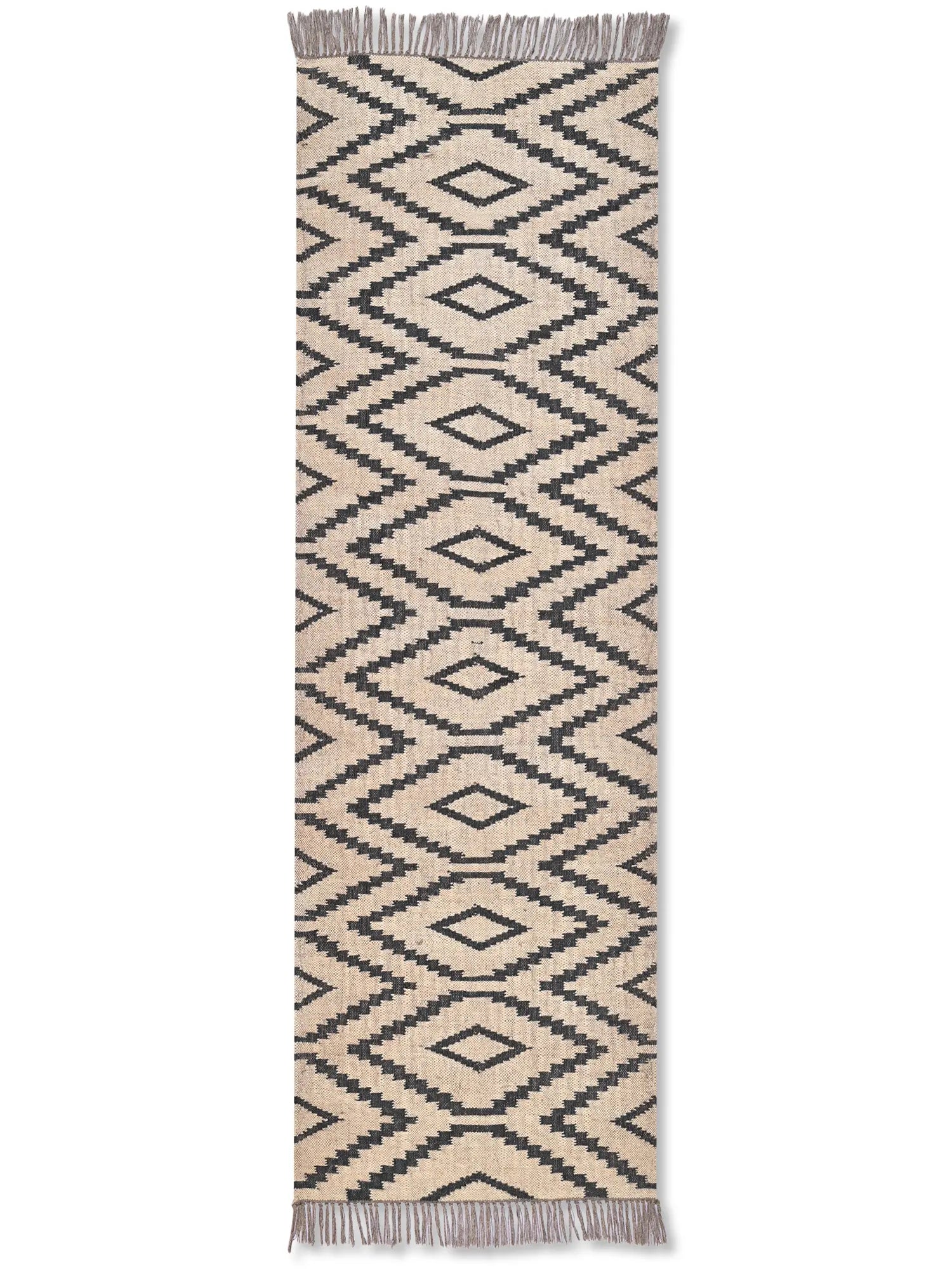 alfombras kililm pasillo 75x240 beige negro necha a mano en fibras naturales