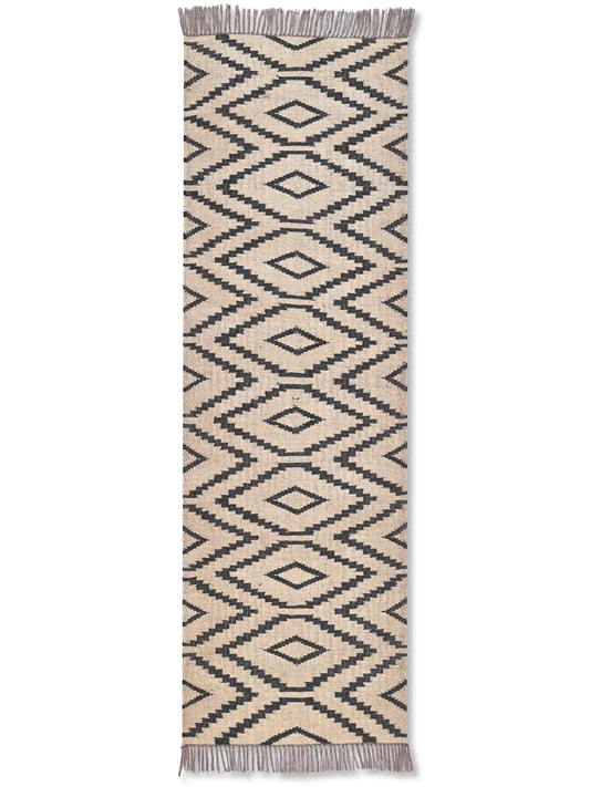 alfombras kililm pasillo 75x240 beige negro necha a mano en fibras naturales
