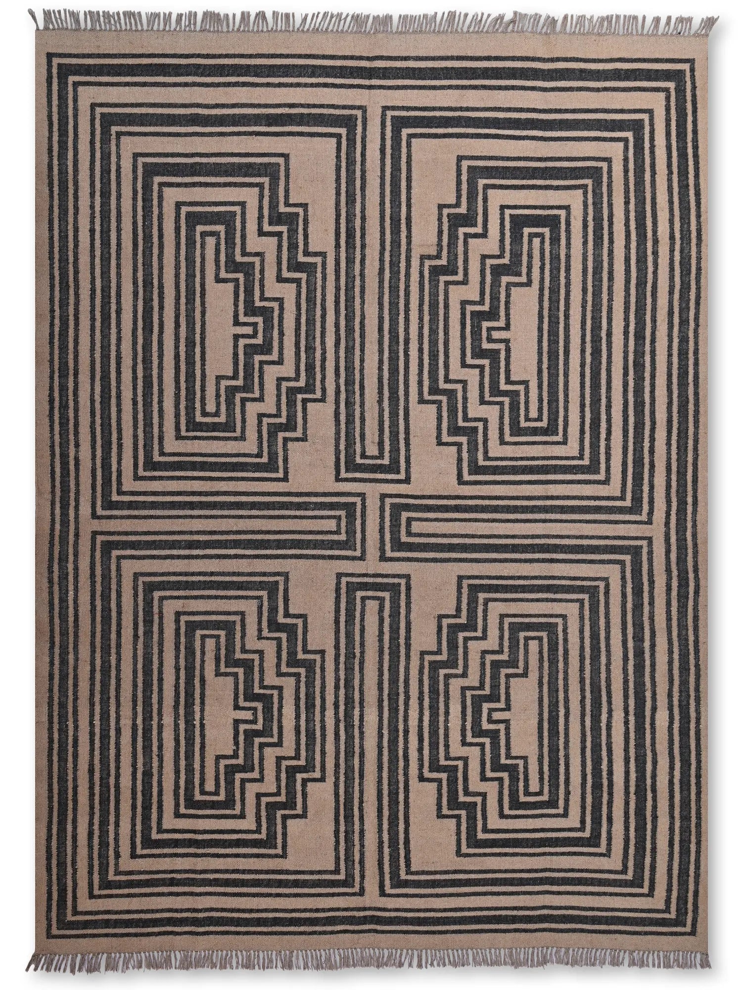 alfombras kililm pasillo  240x300  negro marrón necha a mano en fibras naturales