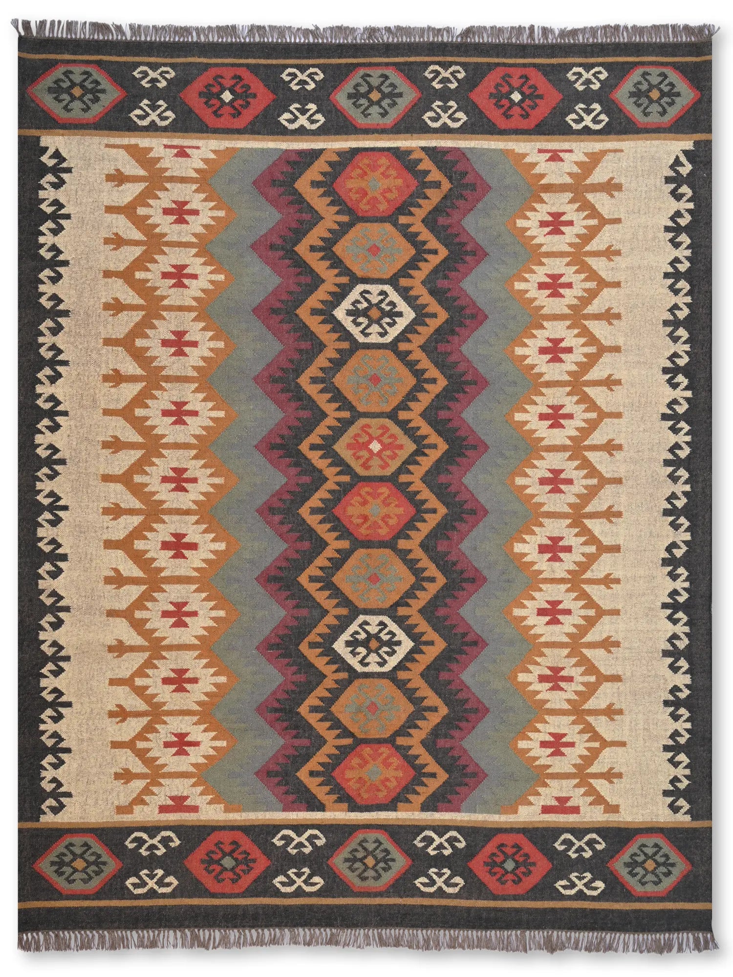 alfombras kililm pasillo  240x300  multicolor necha a mano en fibras naturales
