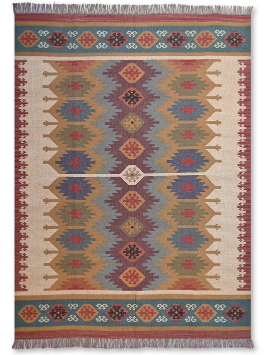 alfombras kililm pasillo  270x360  multicolor necha a mano en fibras naturales
