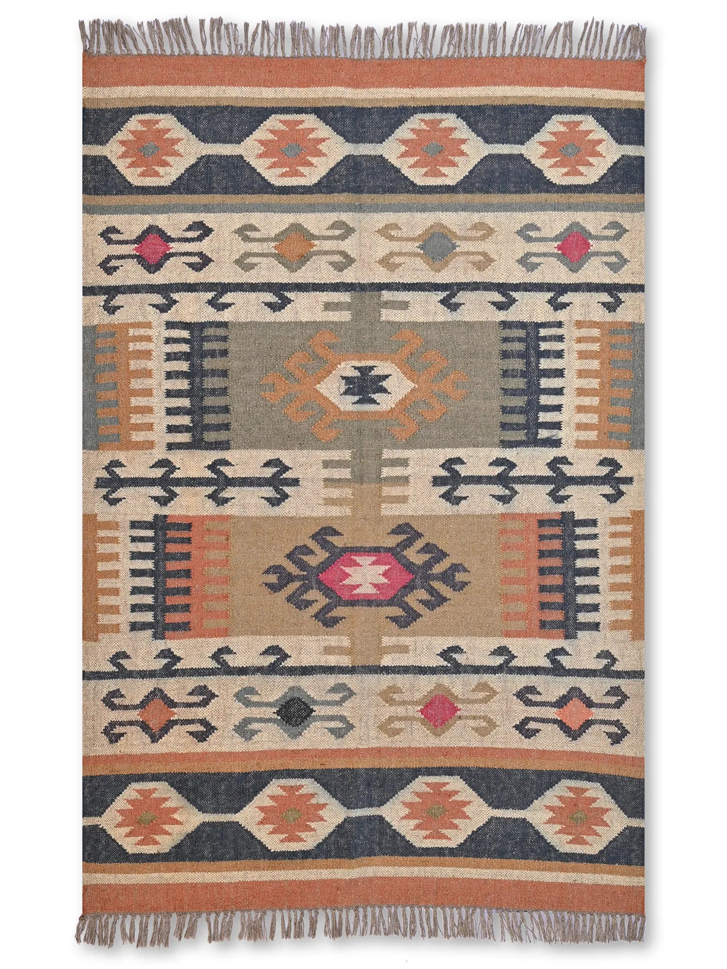 alfombras kililm pasillo120x180 multicolor necha a mano en fibras naturales