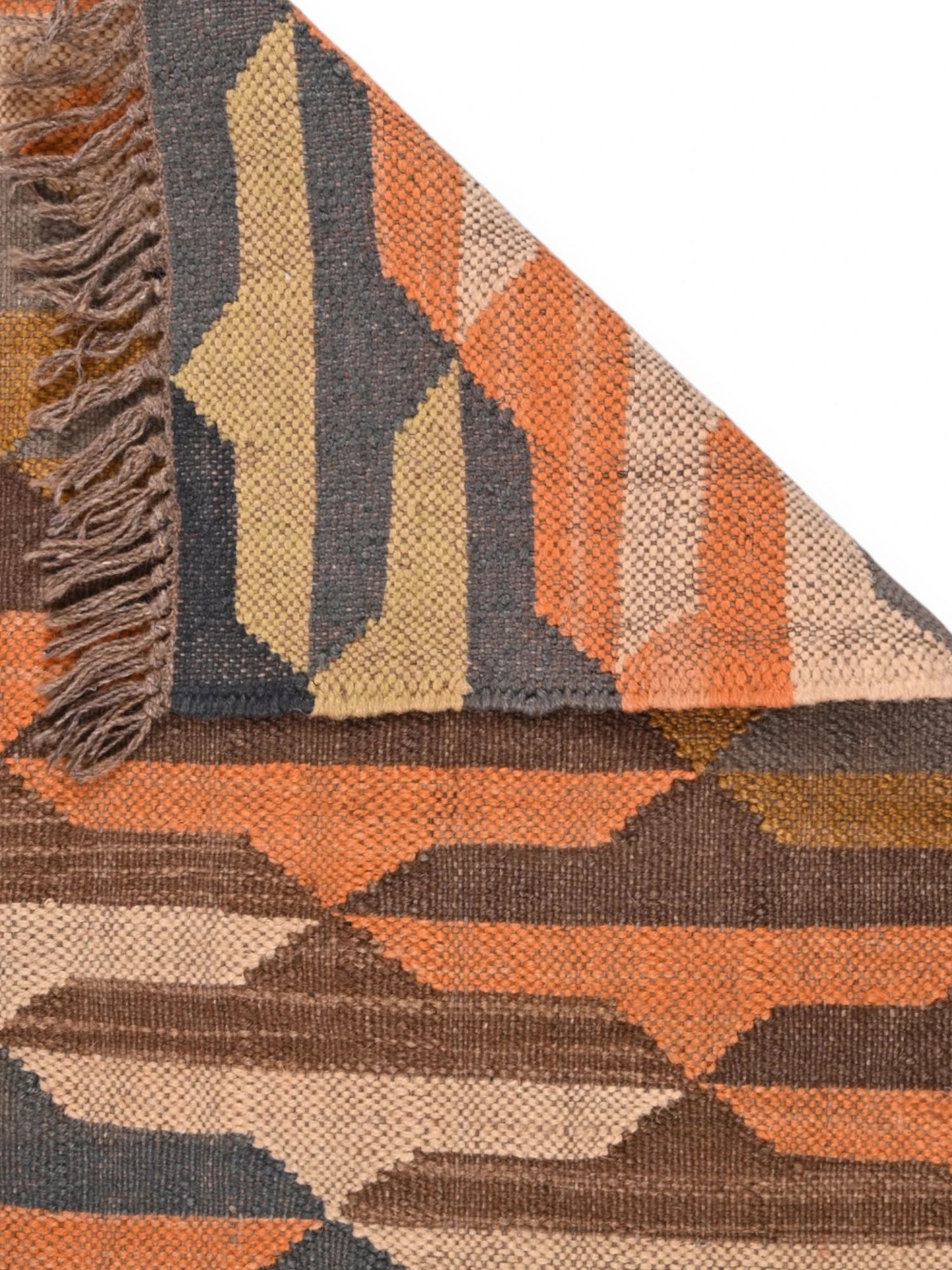 Detalle de alfombras kililm pasillo 60x90 multicolor necha a mano en fibras naturales