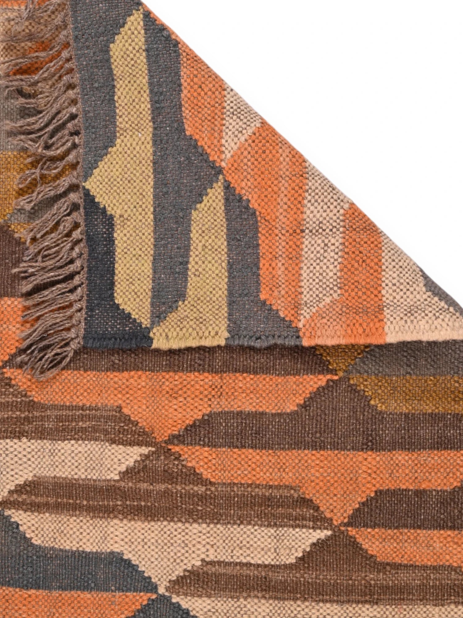 Detalle de alfombras kililm pasillo 60x90 multicolor necha a mano en fibras naturales