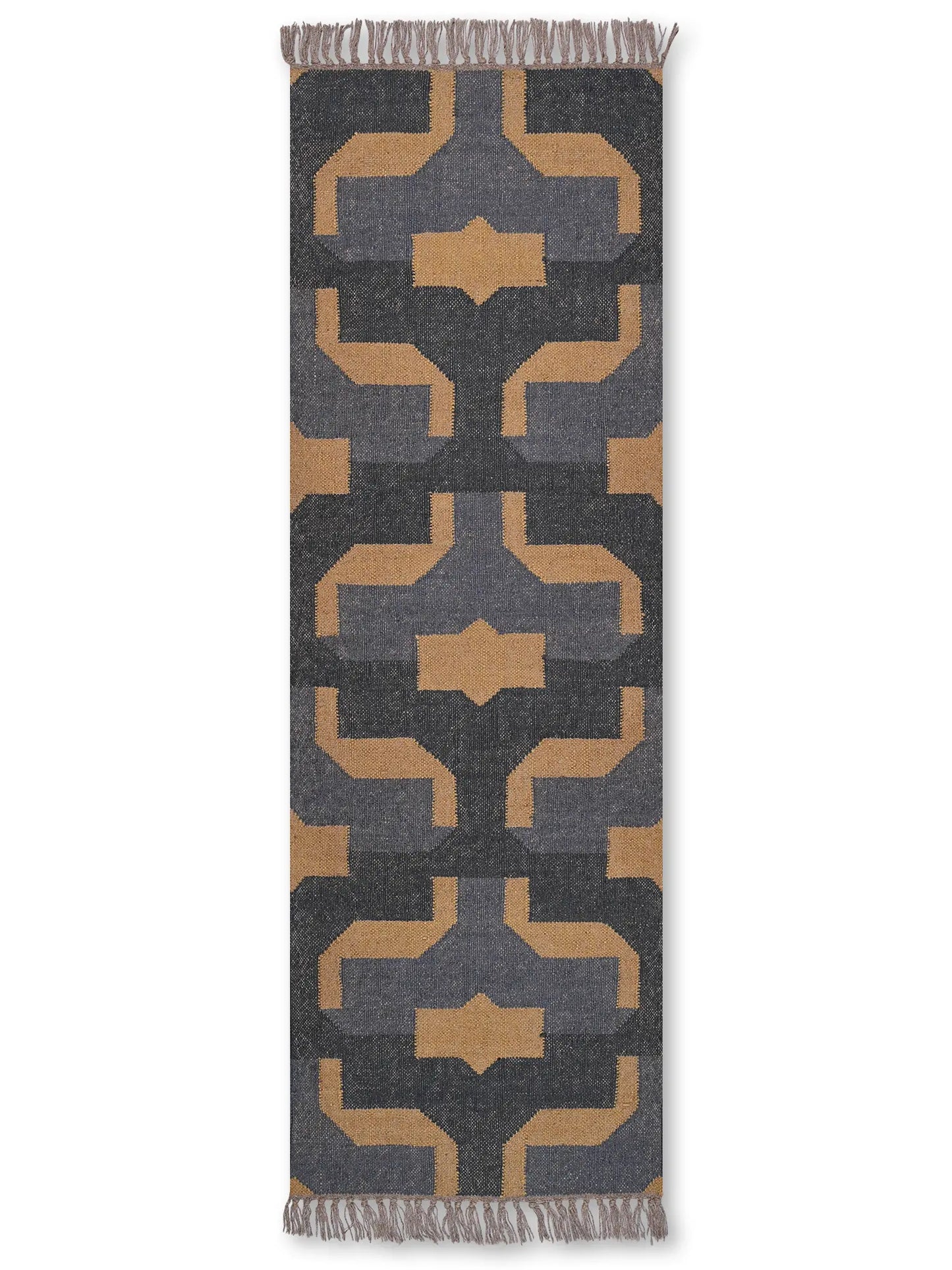alfombras kilim pasillo 60x180 negro amarillo hecha a mano en fibras naturales