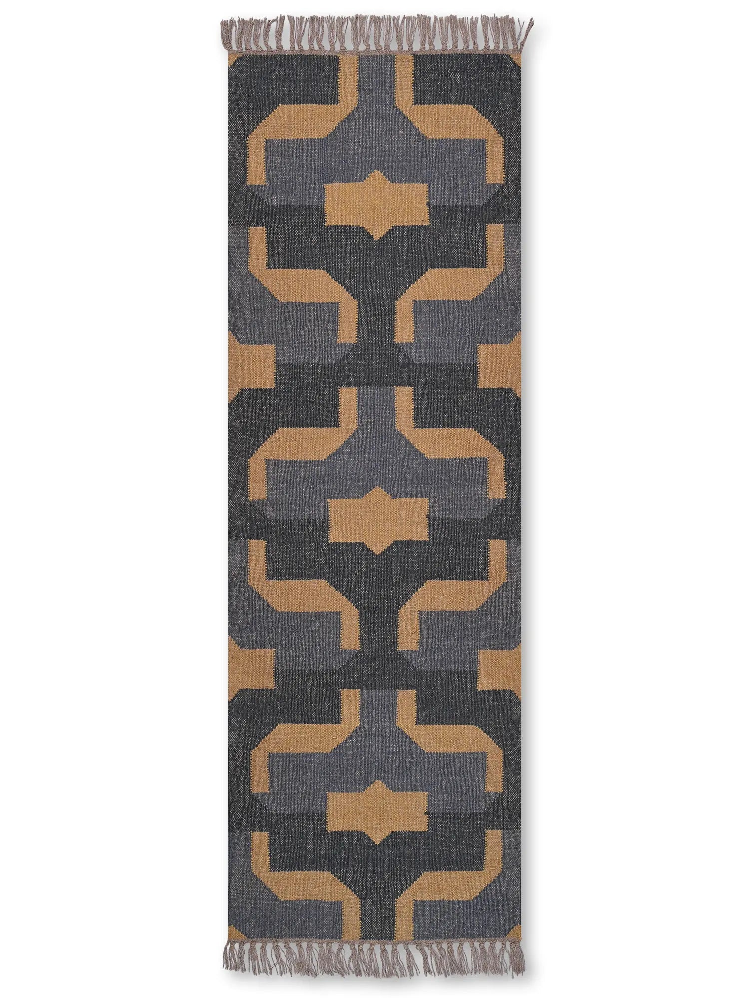 alfombras kilim pasillo 60x180 negro amarillo hecha a mano en fibras naturales