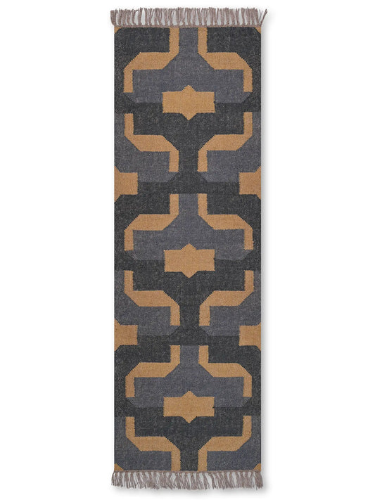 alfombras kilim pasillo 60x180 negro amarillo hecha a mano en fibras naturales