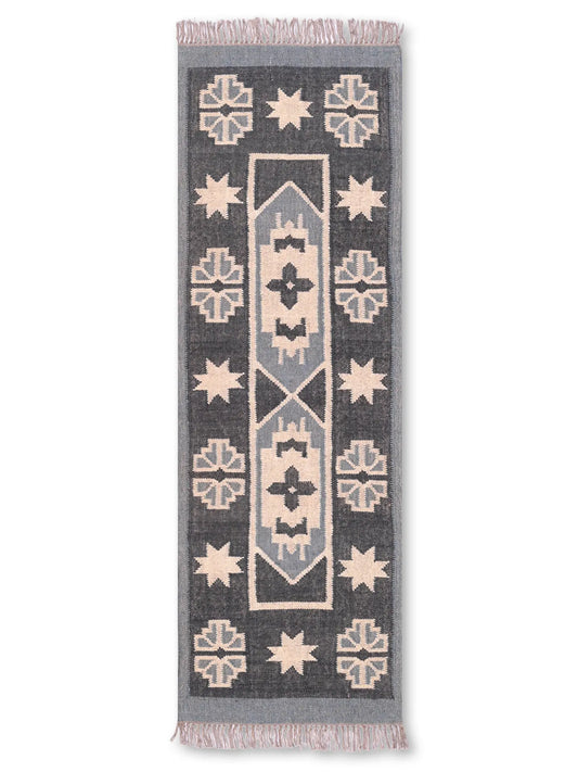 alfombras kilim pasillo 60x180 negro, beige hecha a mano en fibras naturales