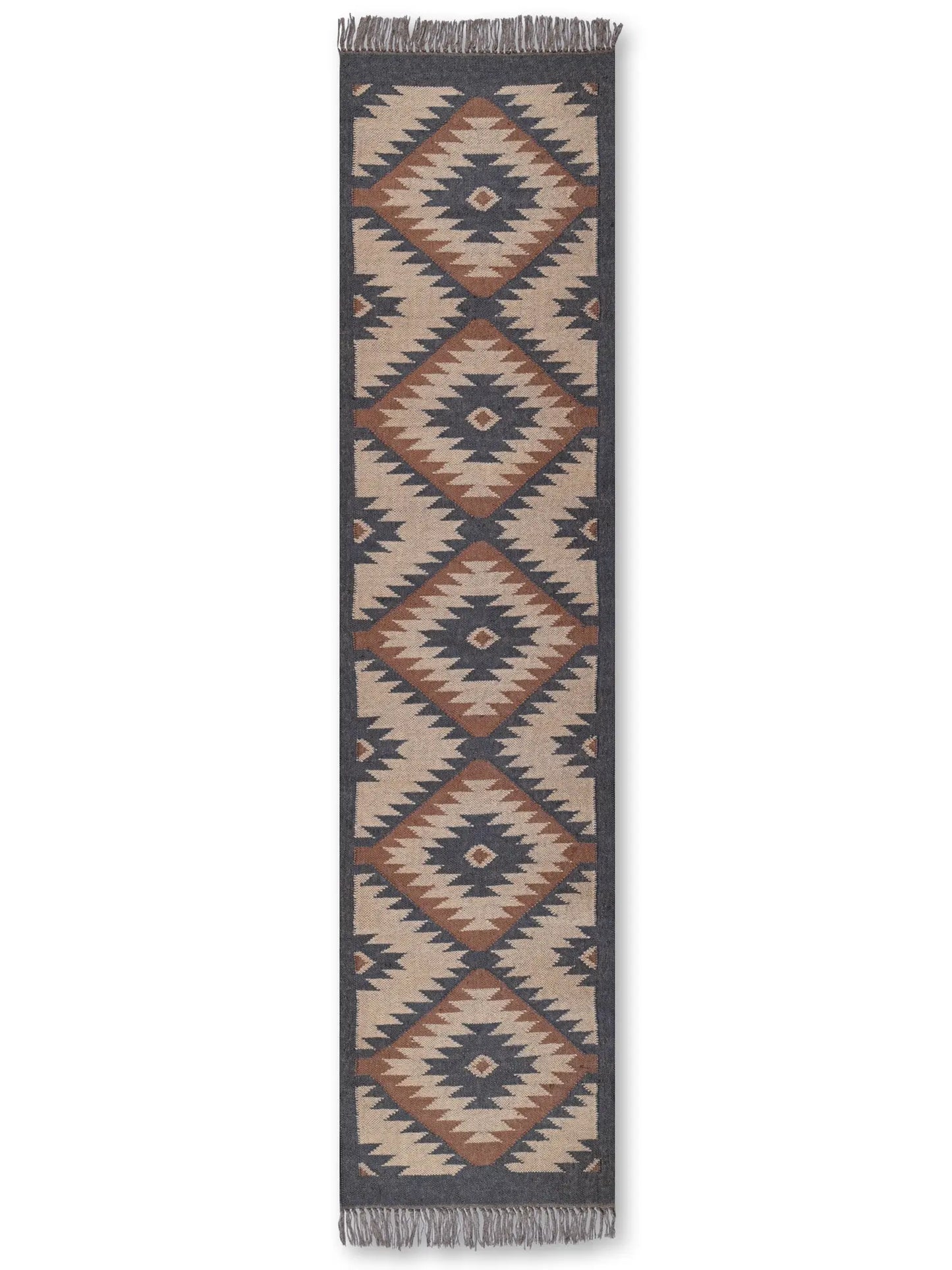 alfombras kilim pasillo 60x240 Marrón, negro y rojo hecha a mano en fibras naturales