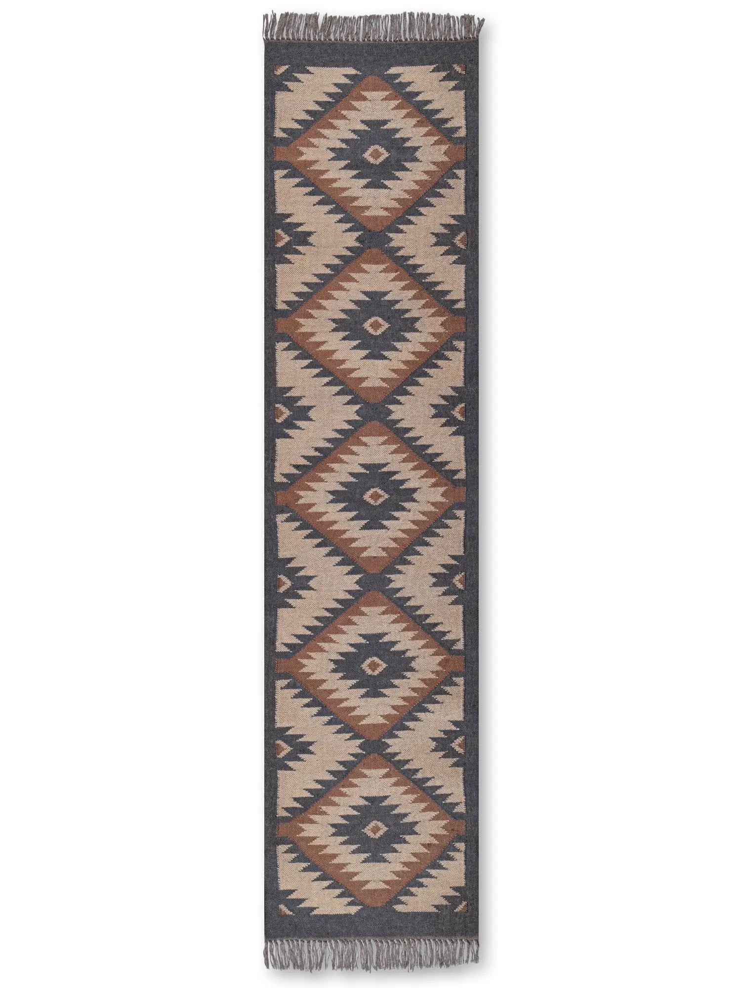 alfombras kilim pasillo 60x240 Marrón, negro y rojo hecha a mano en fibras naturales