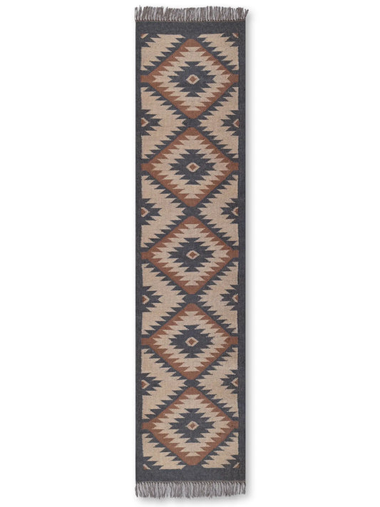 alfombras kilim pasillo 60x240 Marrón, negro y rojo hecha a mano en fibras naturales
