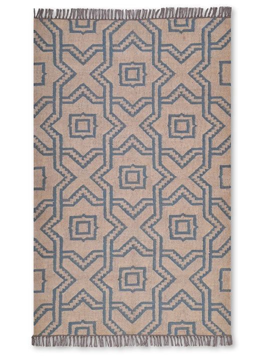 alfombras kilim pasillo 120x80 marrón y azul hecha a mano en fibras naturales