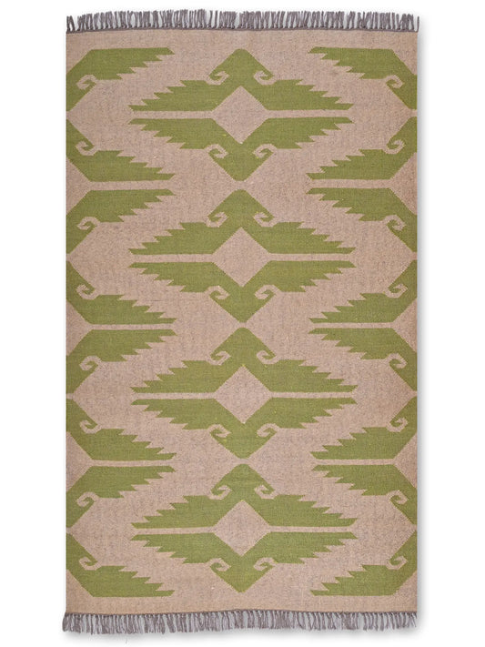 alfombras kilim pasillo 120x180 marrón y verde hecha a mano en fibras naturales
