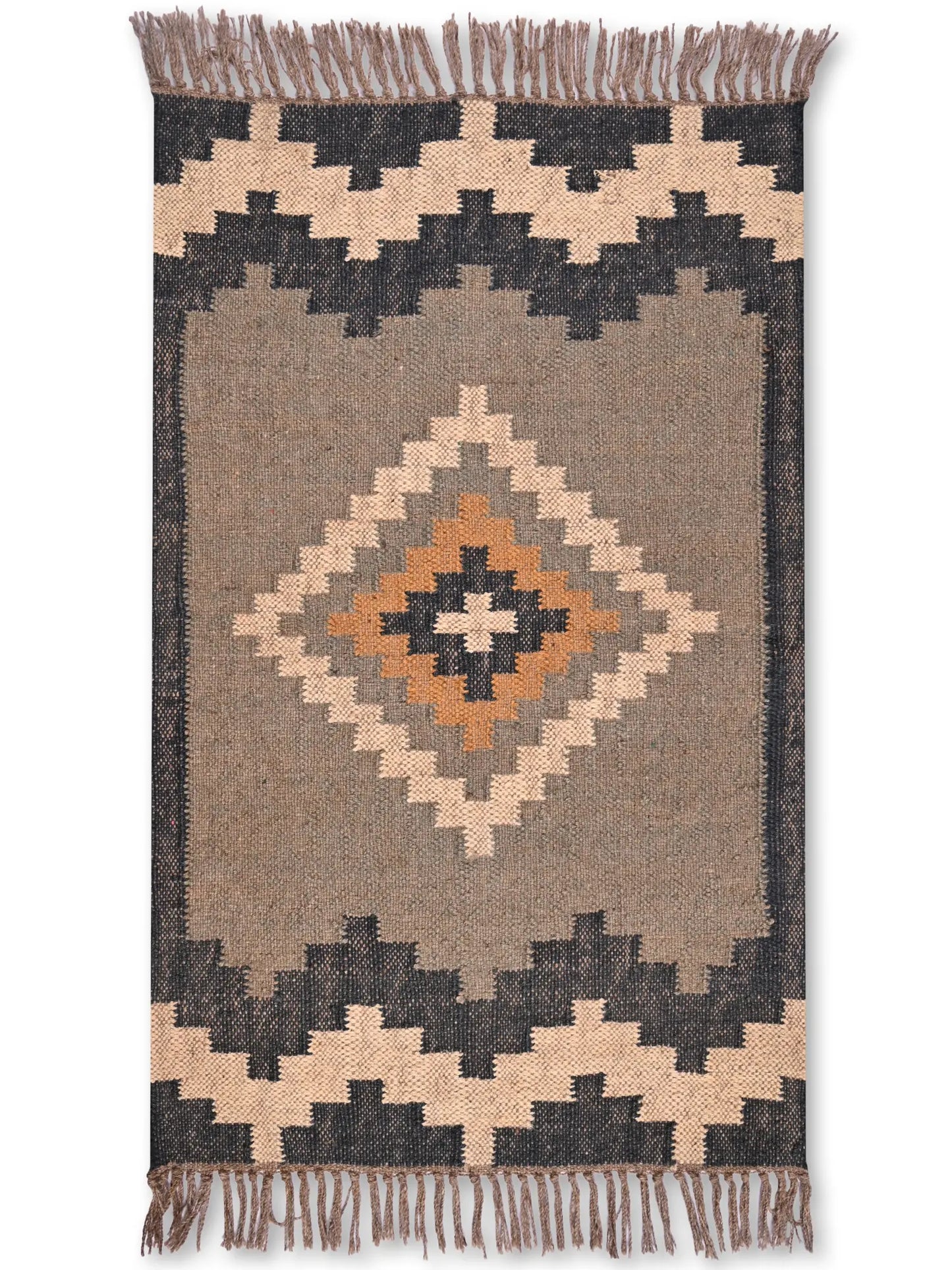 alfombras kilim pasillo 60x90 negro crema marrón hecha a mano en fibras naturales