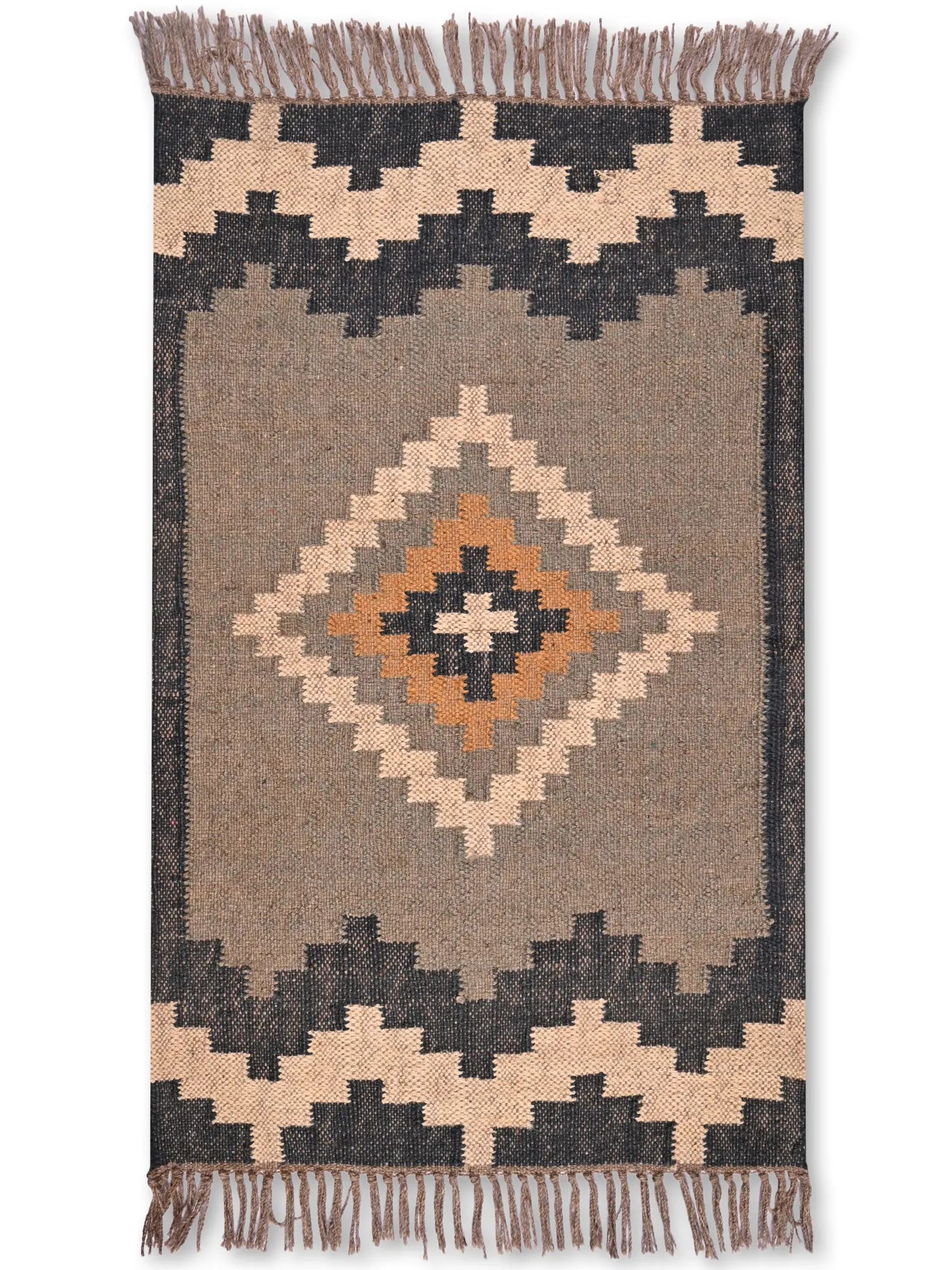alfombras kilim pasillo 60x90 negro crema marrón hecha a mano en fibras naturales
