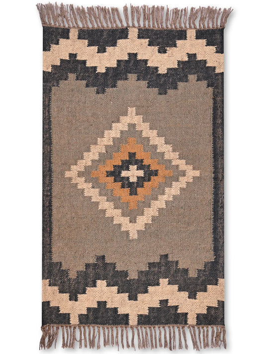alfombras kilim pasillo 60x90 negro crema marrón hecha a mano en fibras naturales