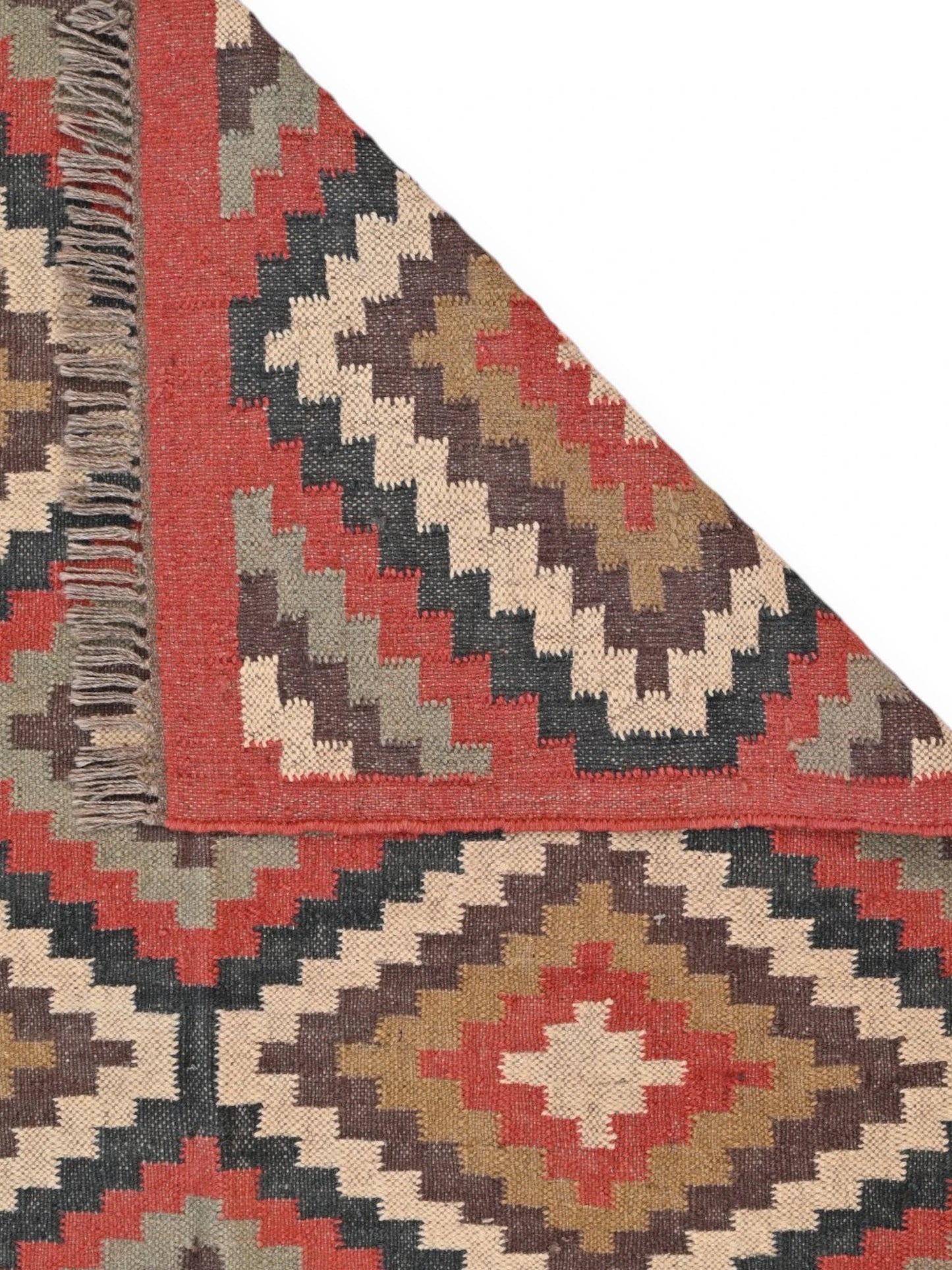 Detalle de alfombras kililm pasillo 60x90 multicolor necha a mano en fibras naturales