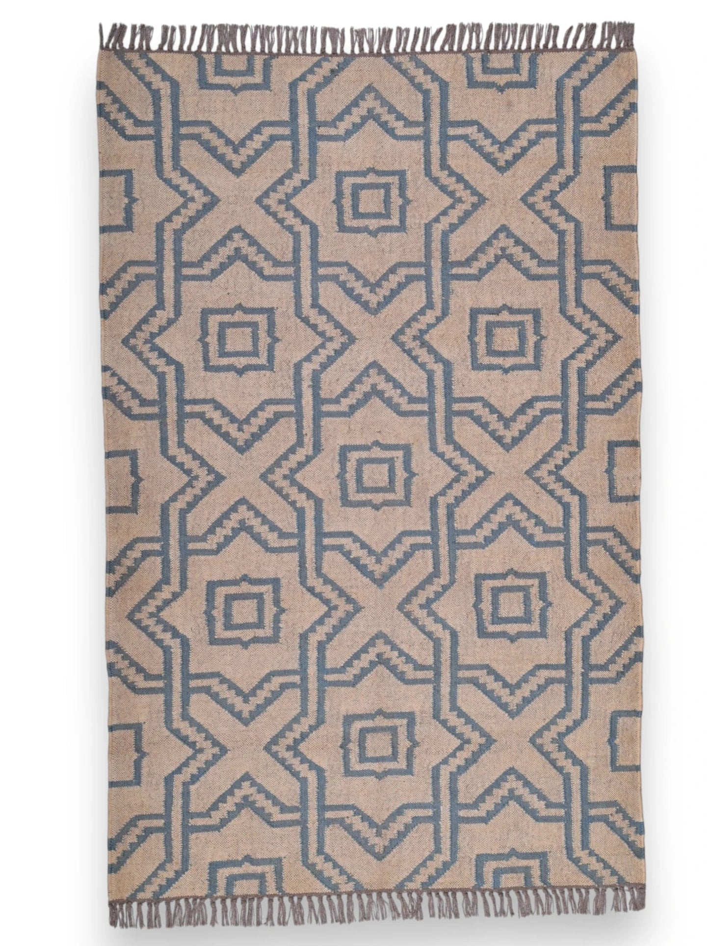 alfombras kilim pasillo 120x80 marrón y azul hecha a mano en fibras naturales