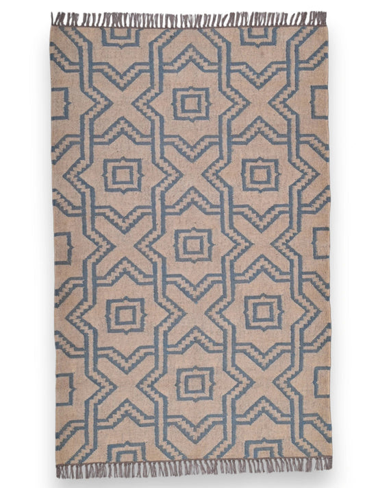 alfombras kilim pasillo 120x80 marrón y azul hecha a mano en fibras naturales