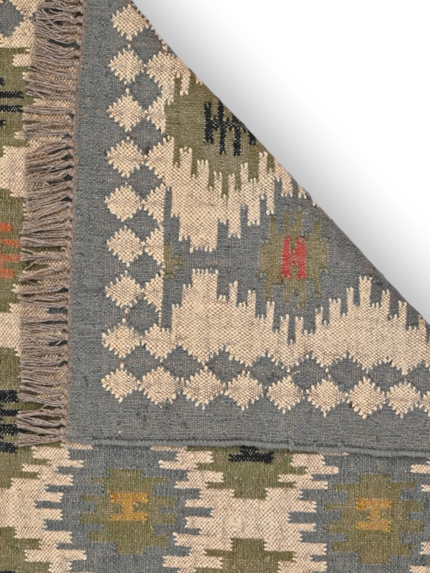 Detalle de alfombras kililm pasillo 120x180 multicolor necha a mano en fibras naturales