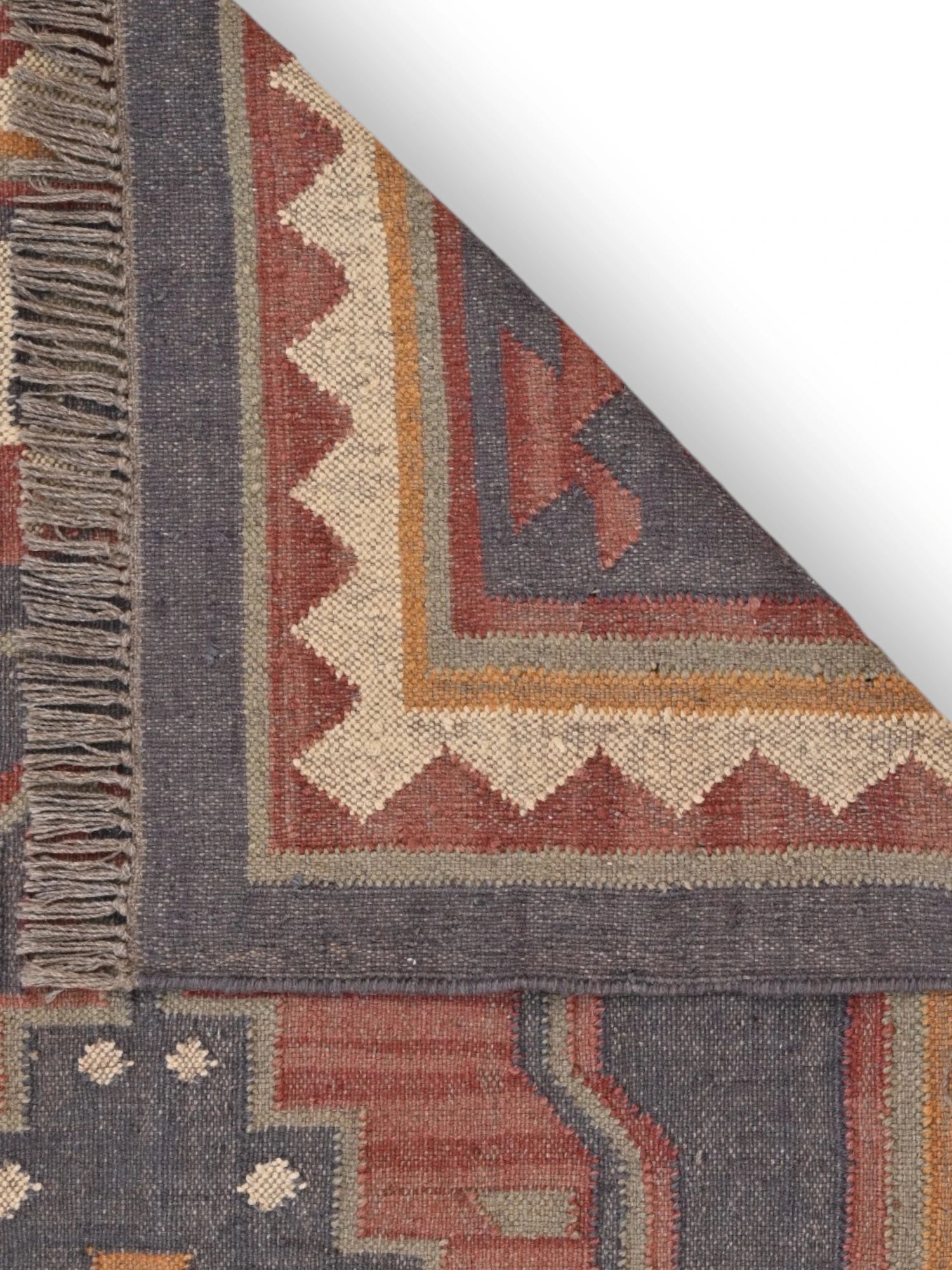 Detalle de alfombras kililm pasillo 120x180 multicolor necha a mano en fibras naturales