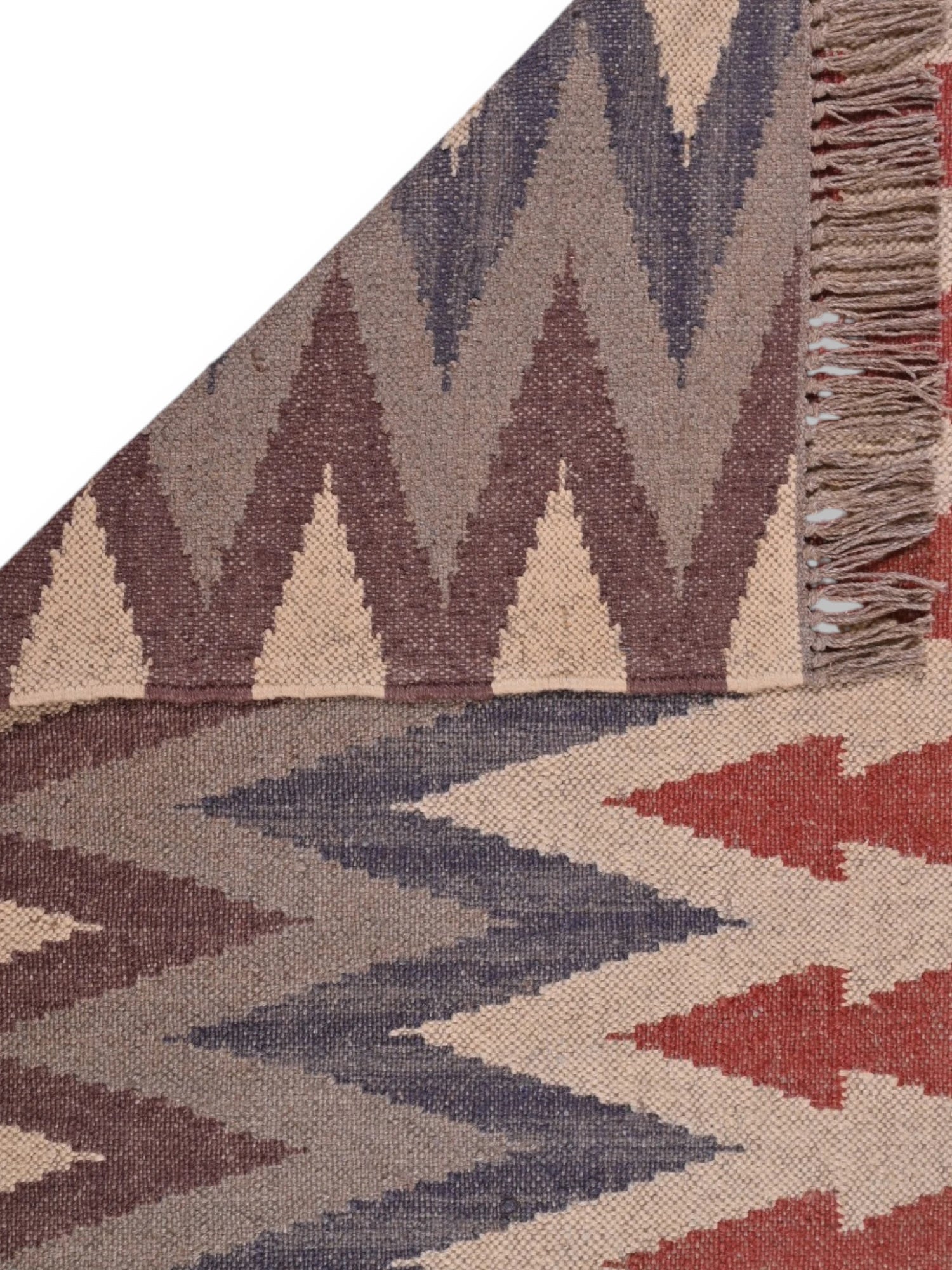 Detalle de alfombra kilim pasillo 120x80 multicolor hecha a mano en fibras naturales