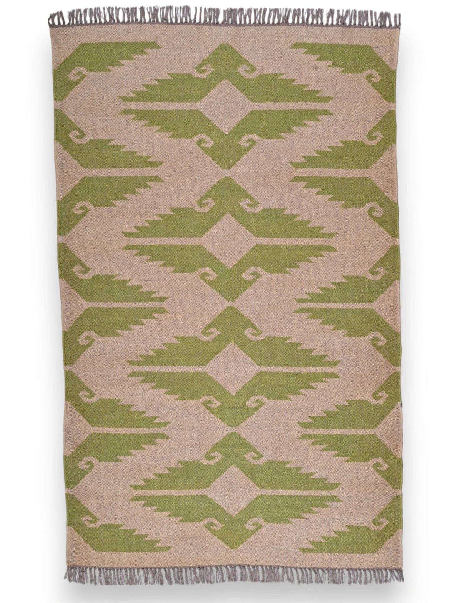 alfombras kilim pasillo 120x180 marrón y verde hecha a mano en fibras naturales
