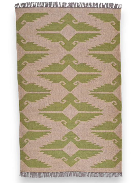 alfombras kilim pasillo 120x180 marrón y verde hecha a mano en fibras naturales
