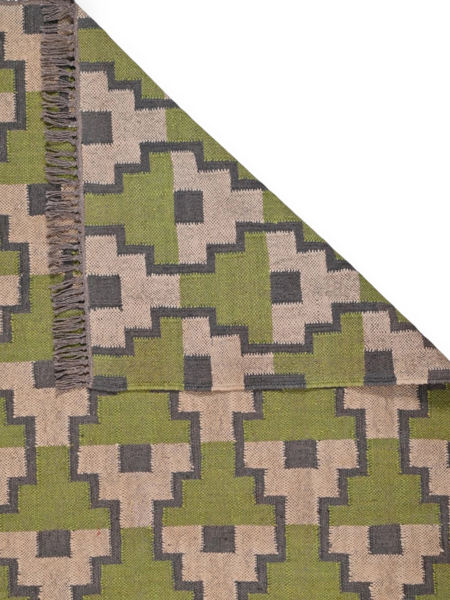 Detalle de alfombras kililm pasillo 120x180 multicolor necha a mano en fibras naturales