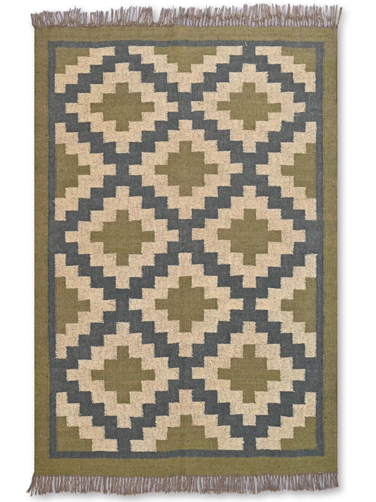 alfombras kililm pasillo 120x180 beige verde necha a mano en fibras naturales