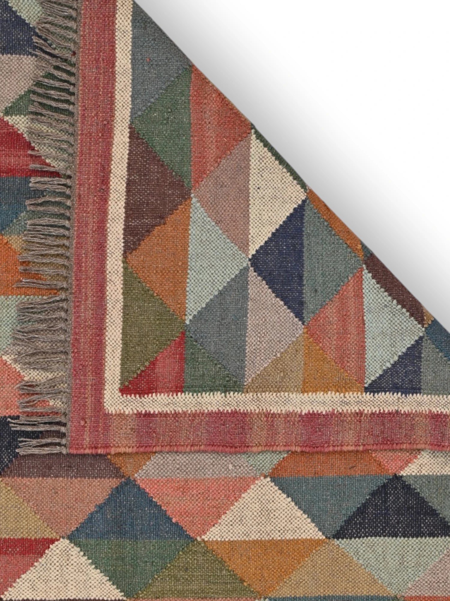 Detalle de alfombras kililm pasillo 120x180 multicolor necha a mano en fibras naturales