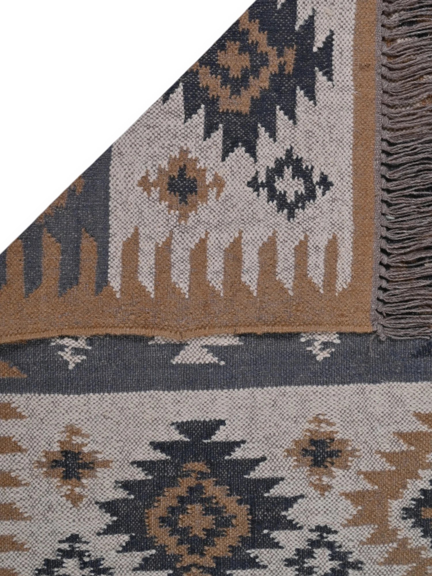 Detalle de alfombra kilim pasillo 120x80 multicolor hecha a mano en fibras naturales