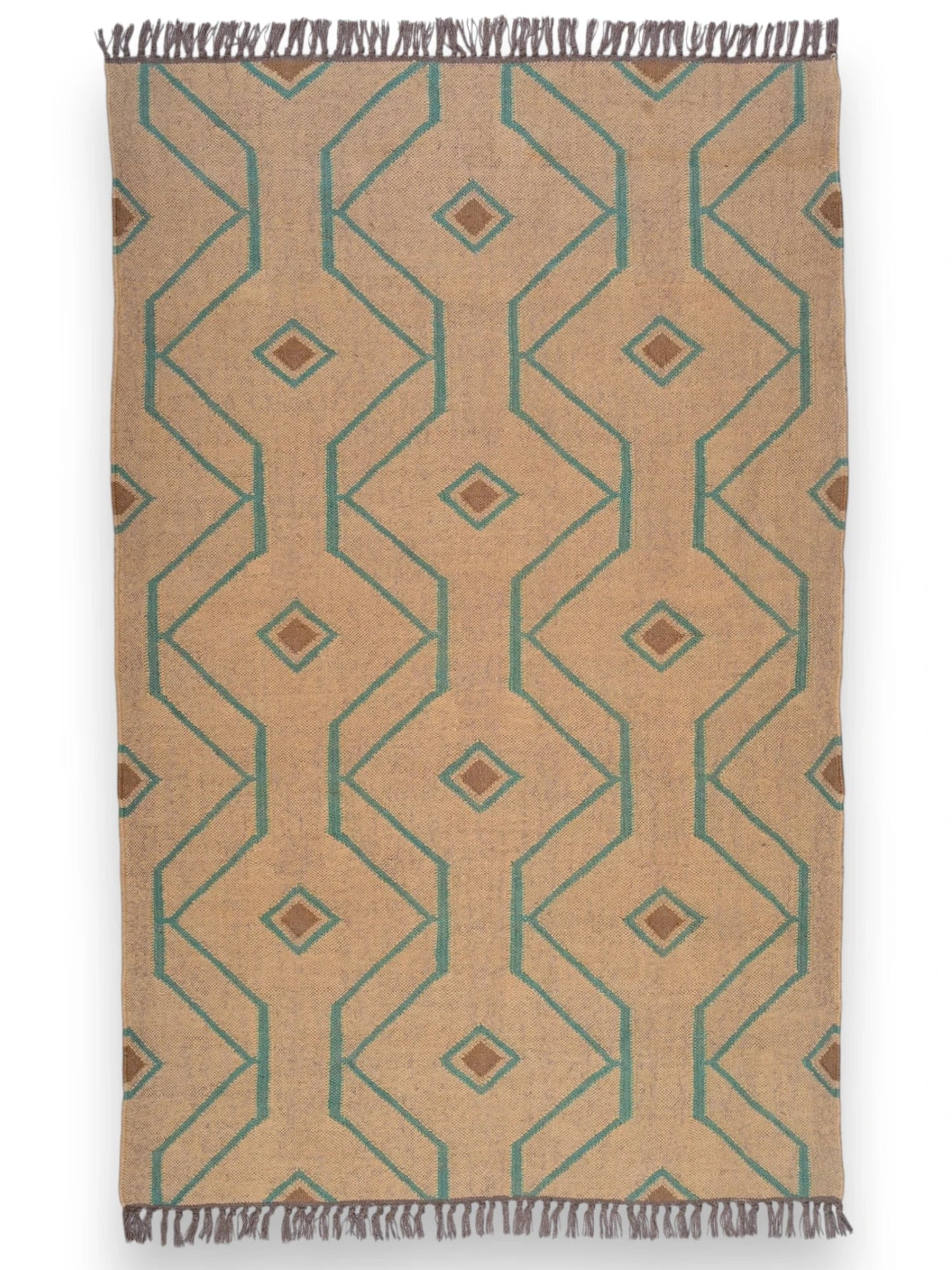 alfombras kilim pasillo 120x80 marrón, verde, rojo hecha a mano en fibras naturales
