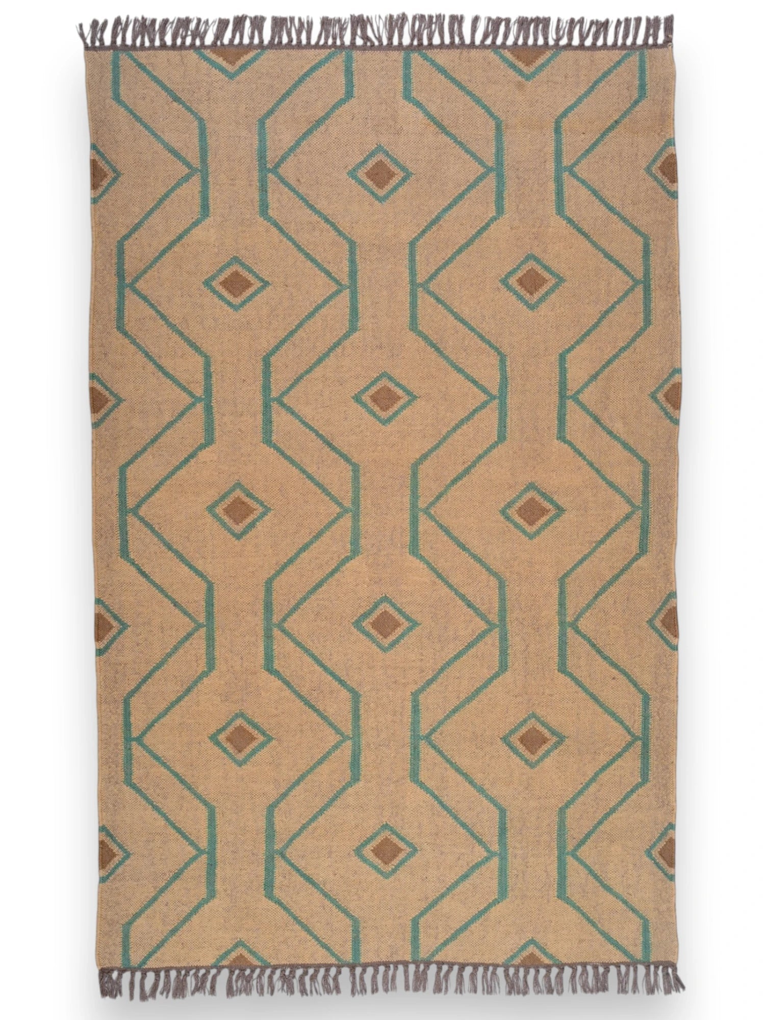alfombras kilim pasillo 120x80 marrón, verde, rojo hecha a mano en fibras naturales