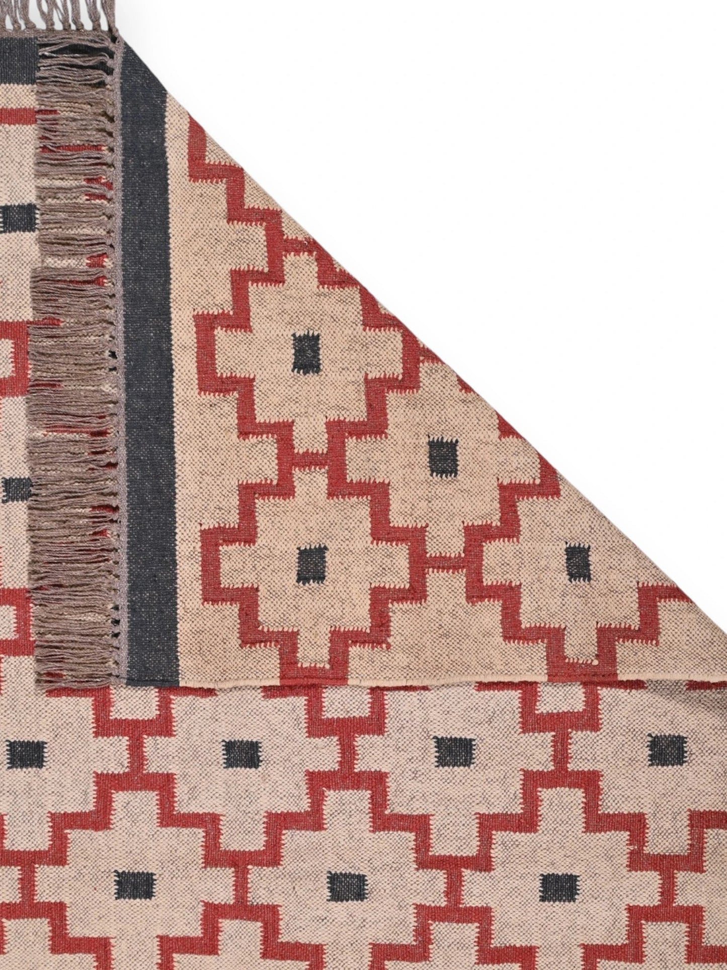 Detalle de alfombras kililm pasillo 120x180 multicolor necha a mano en fibras naturales