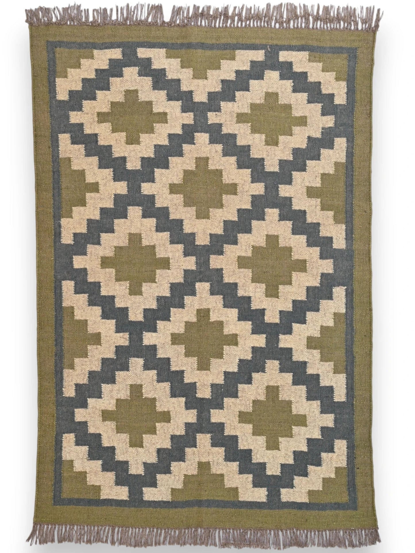 alfombras kililm pasillo 120x180 beige verde necha a mano en fibras naturales