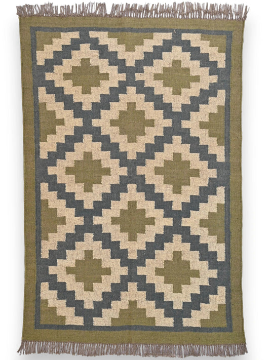 alfombras kililm pasillo 120x180 beige verde necha a mano en fibras naturales