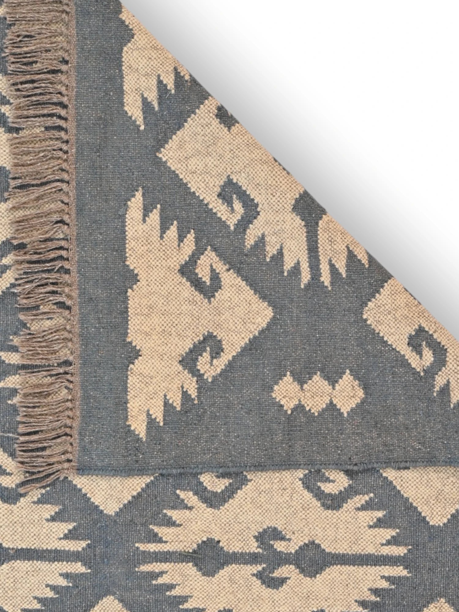 Detalle de alfombras kililm pasillo 60x90 multicolor necha a mano en fibras naturales