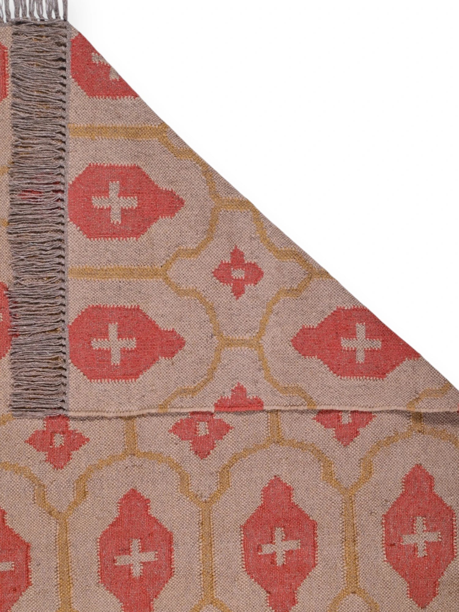 Detalle de alfombras kililm pasillo 120x180 multicolor necha a mano en fibras naturales
