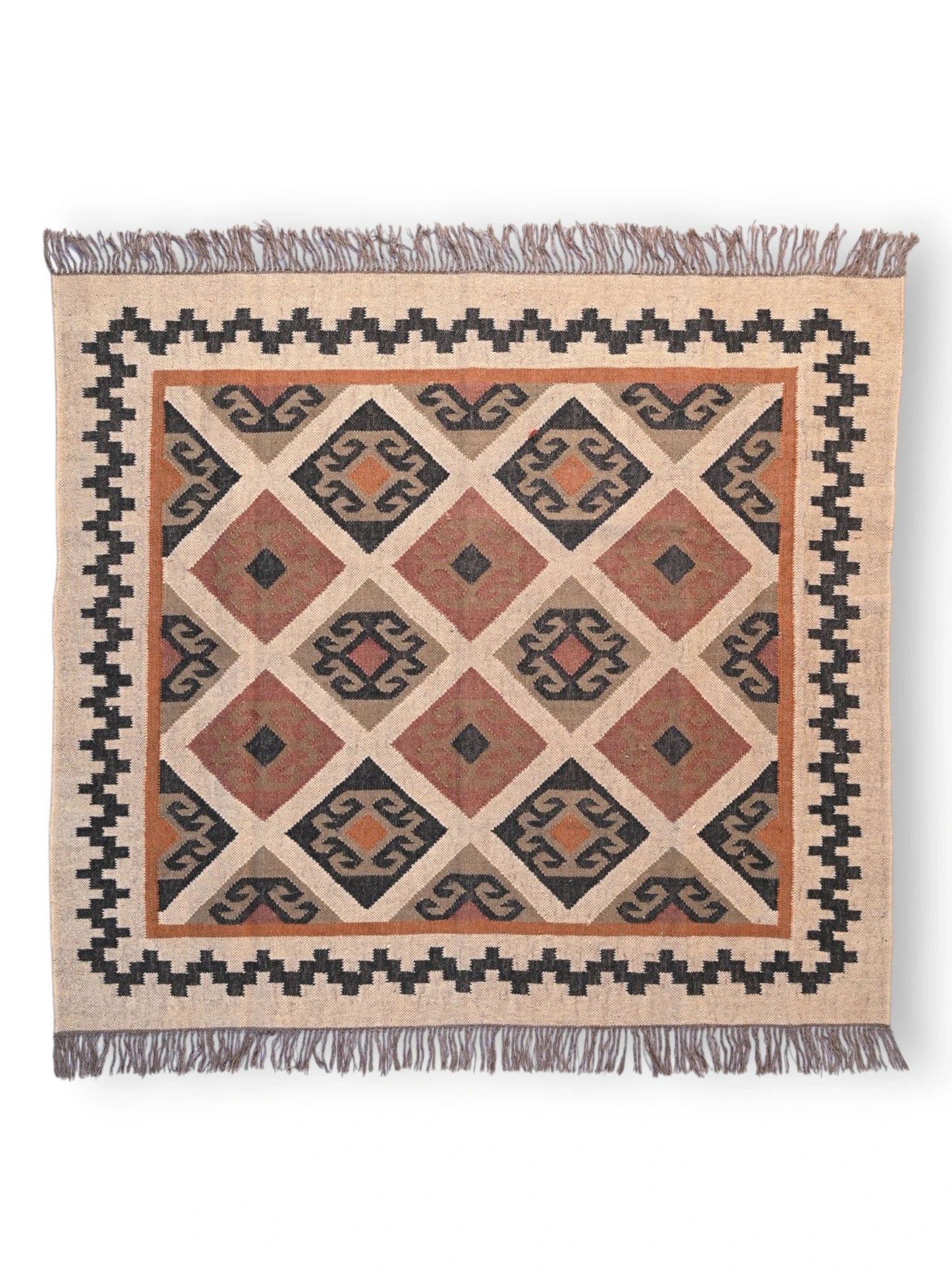 alfombras kililm pasillo 150x150 multicolor necha a mano en fibras naturales
