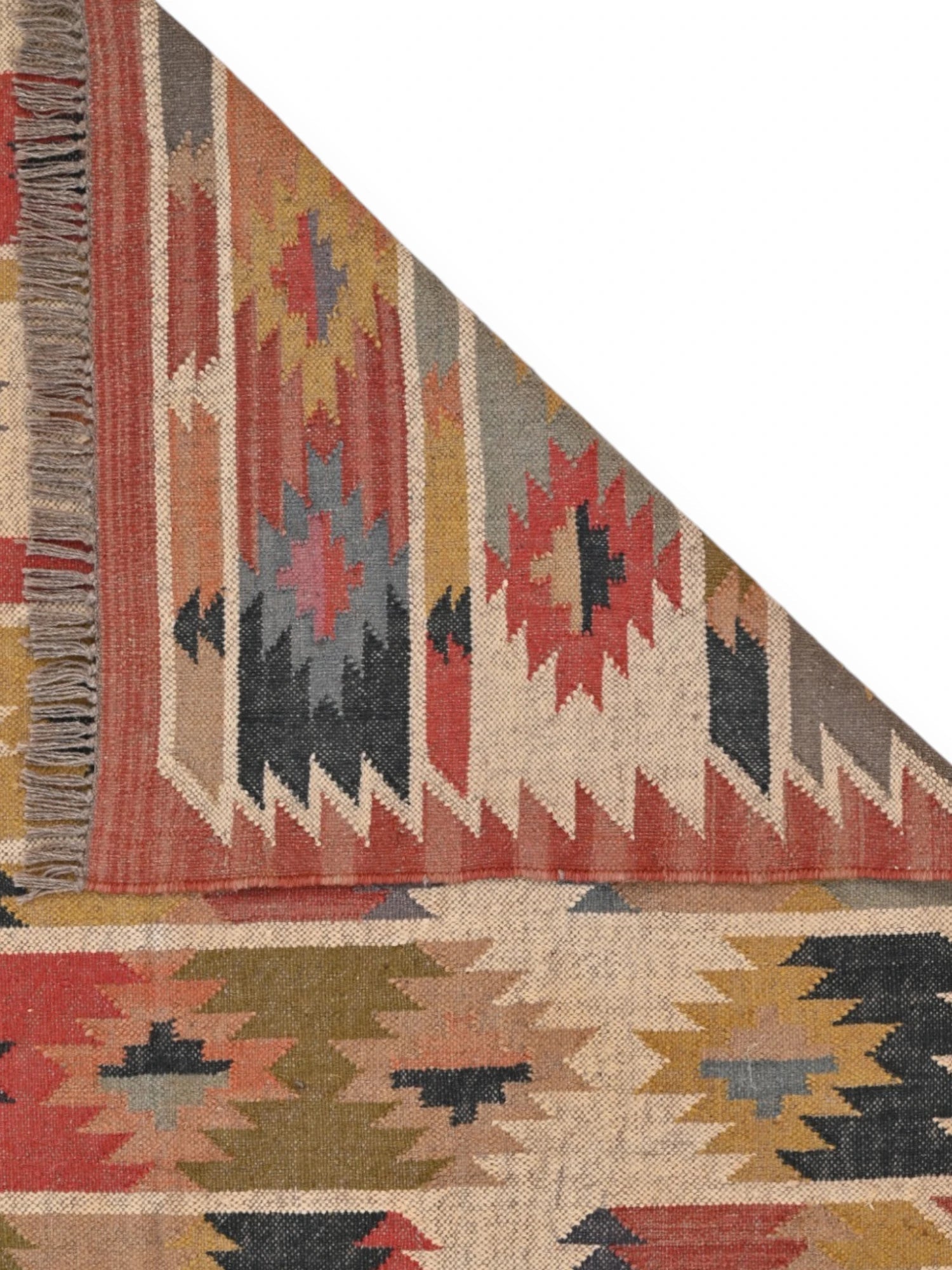 Detalle de alfombras kililm pasillo 150x210 multicolor necha a mano en fibras naturales