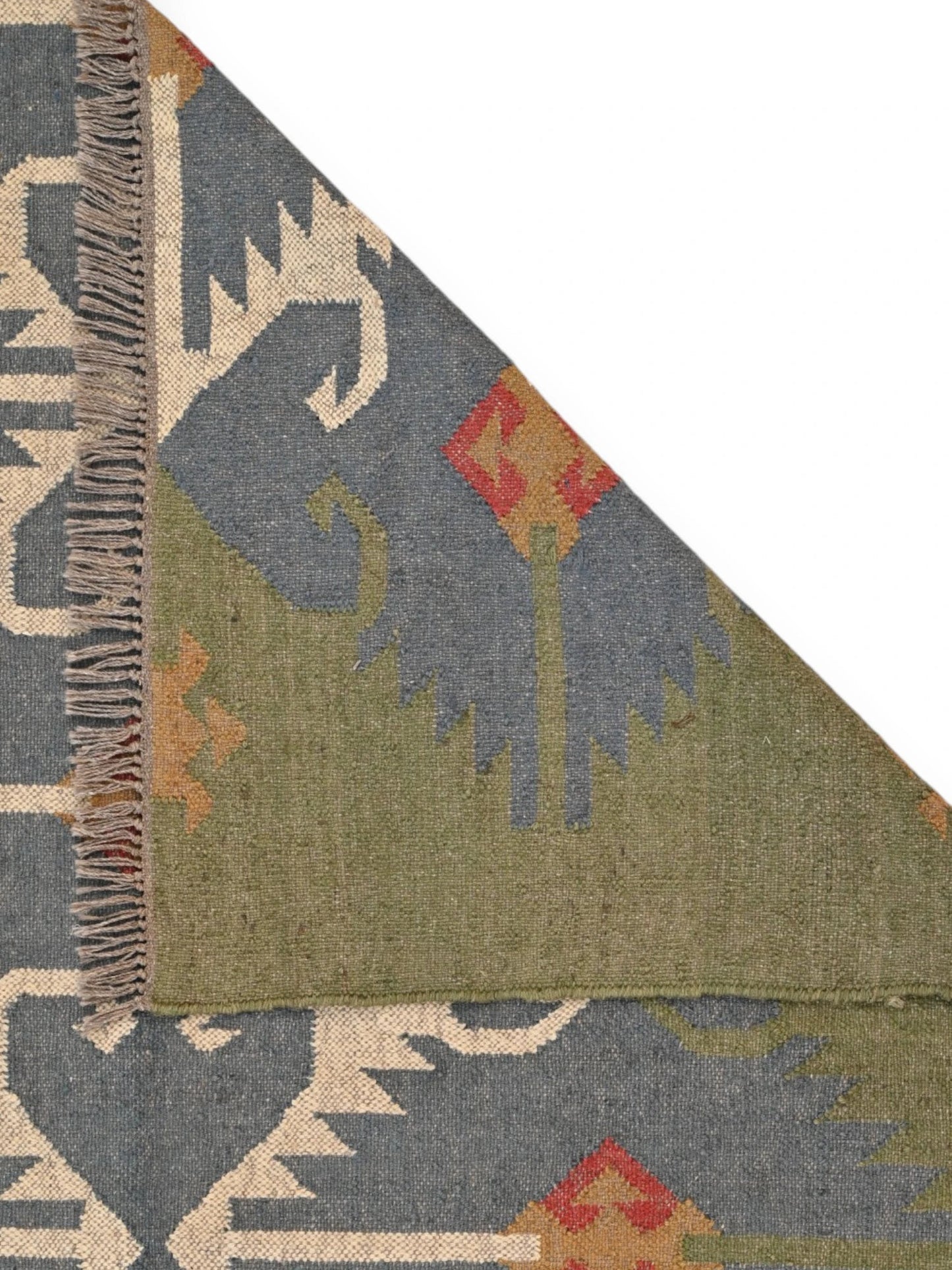 Detalle de alfombras kililm pasillo 150x210 multicolor necha a mano en fibras naturales