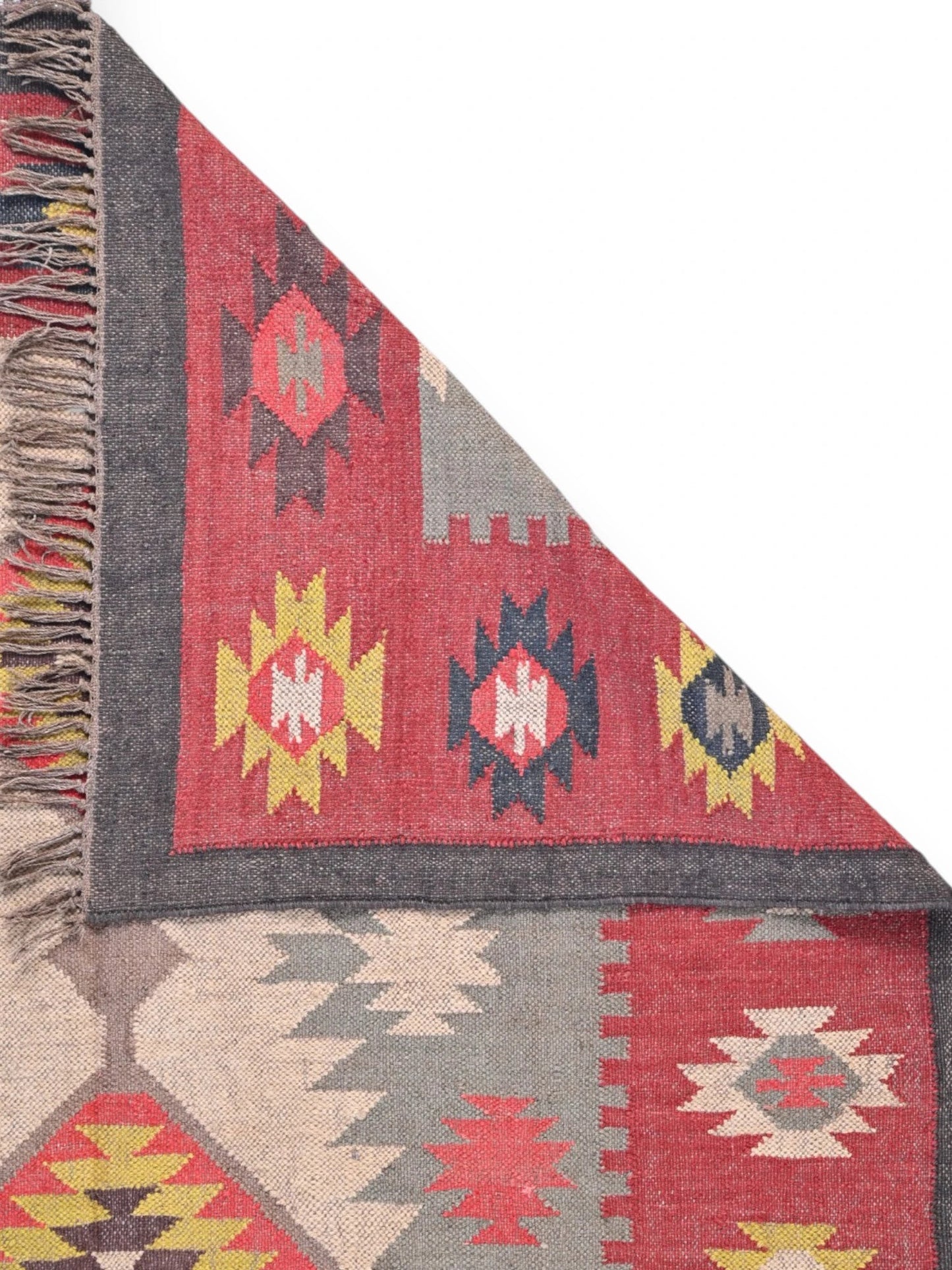 Detalle de alfombras kililm pasillo 150x240 multicolor necha a mano en fibras naturales