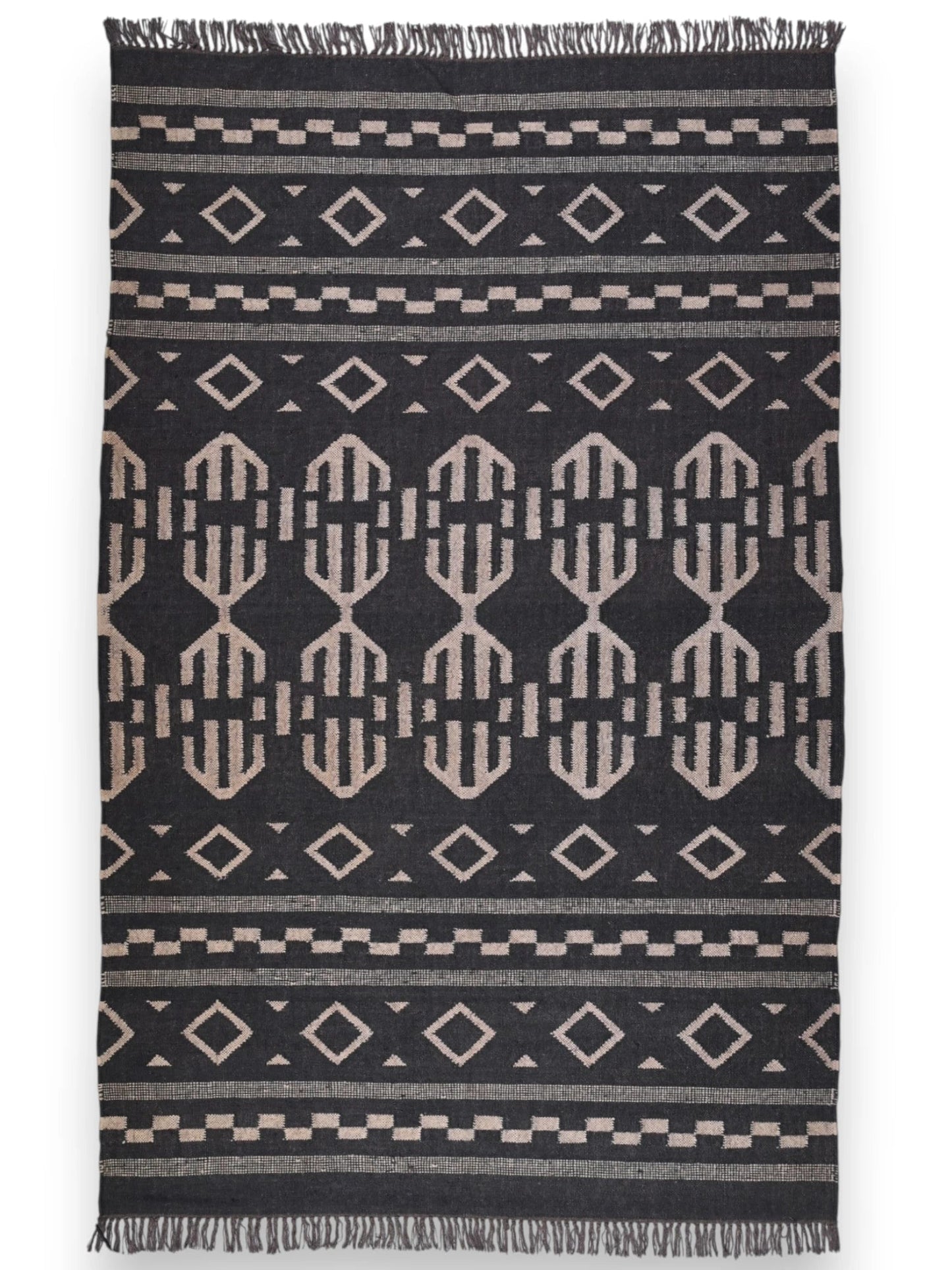 alfombras kililm pasillo 150x240  negro necha a mano en fibras naturales