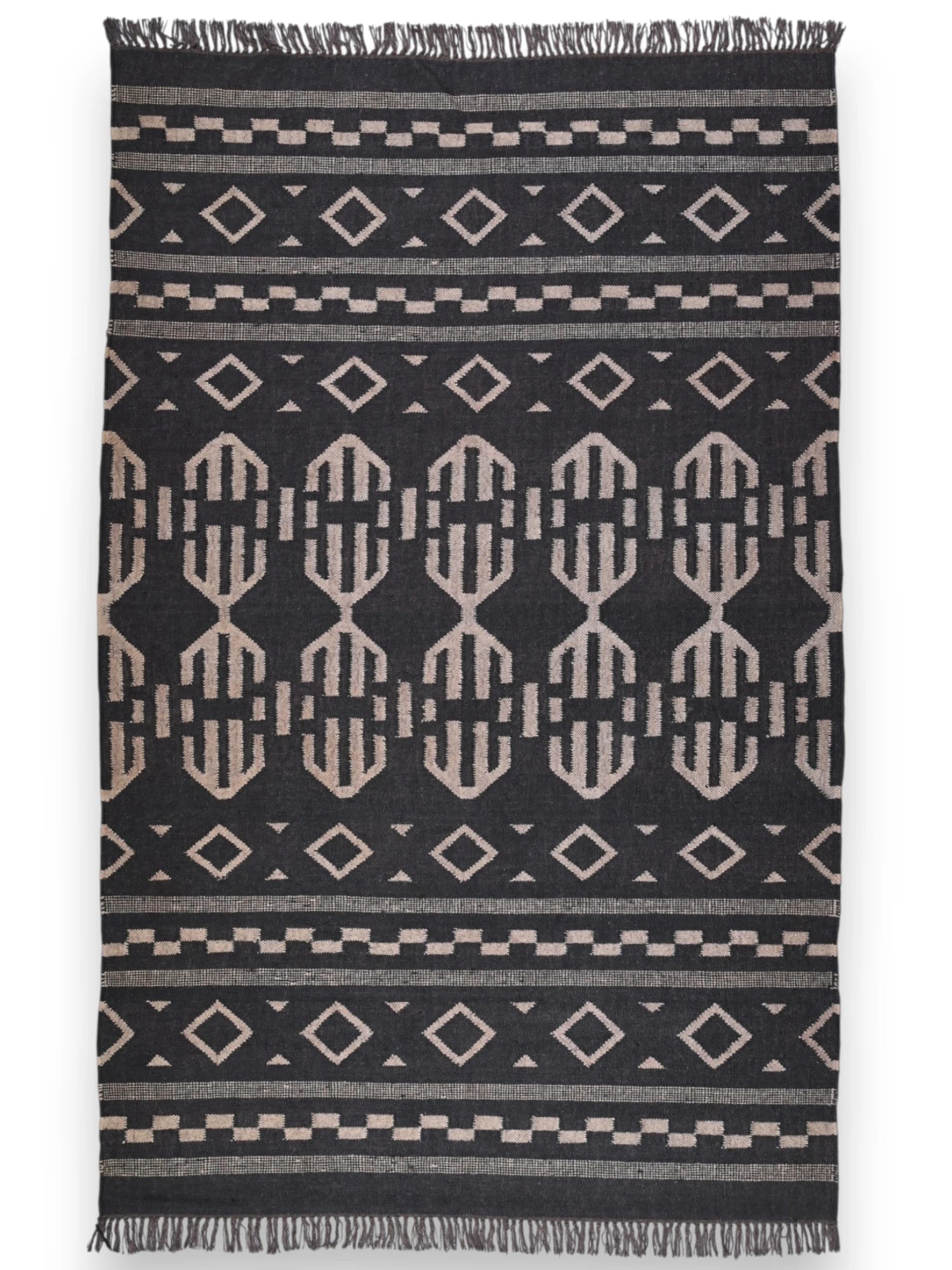 alfombras kililm pasillo 150x240  negro necha a mano en fibras naturales