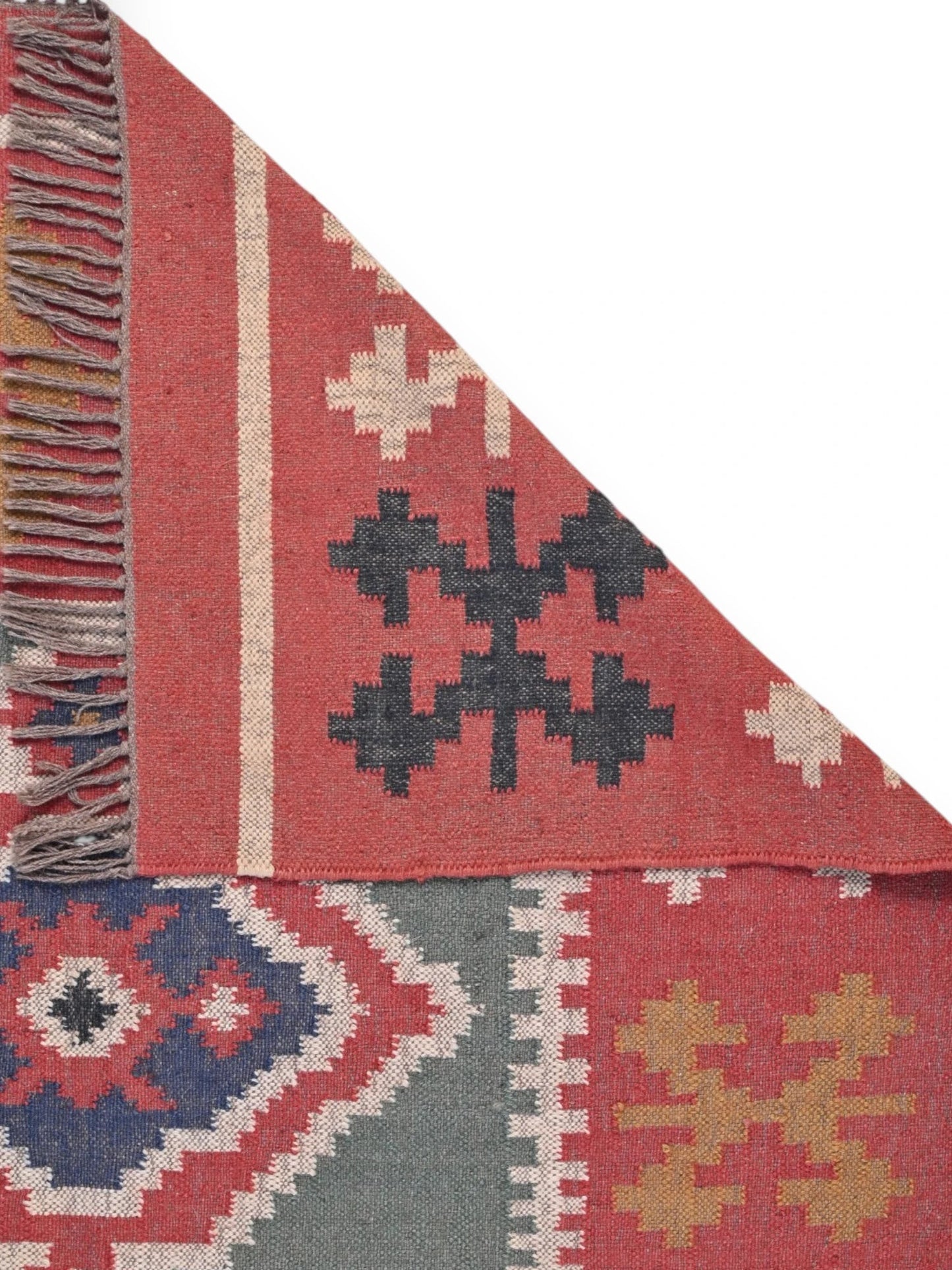 Detalle de alfombras kililm pasillo 150x240 multicolor necha a mano en fibras naturales