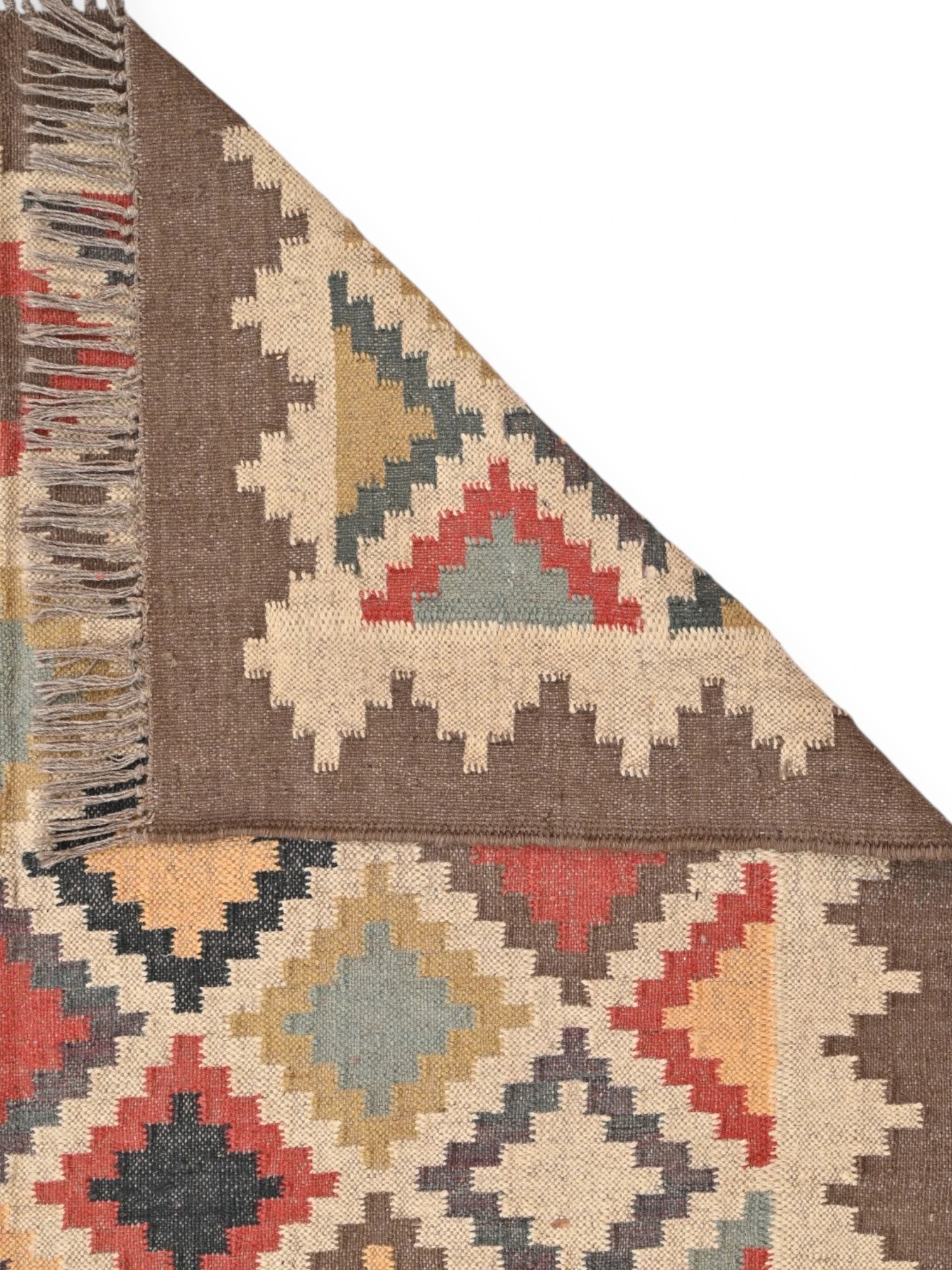 Detalle de alfombras kililm pasillo 150x240 multicolor necha a mano en fibras naturales