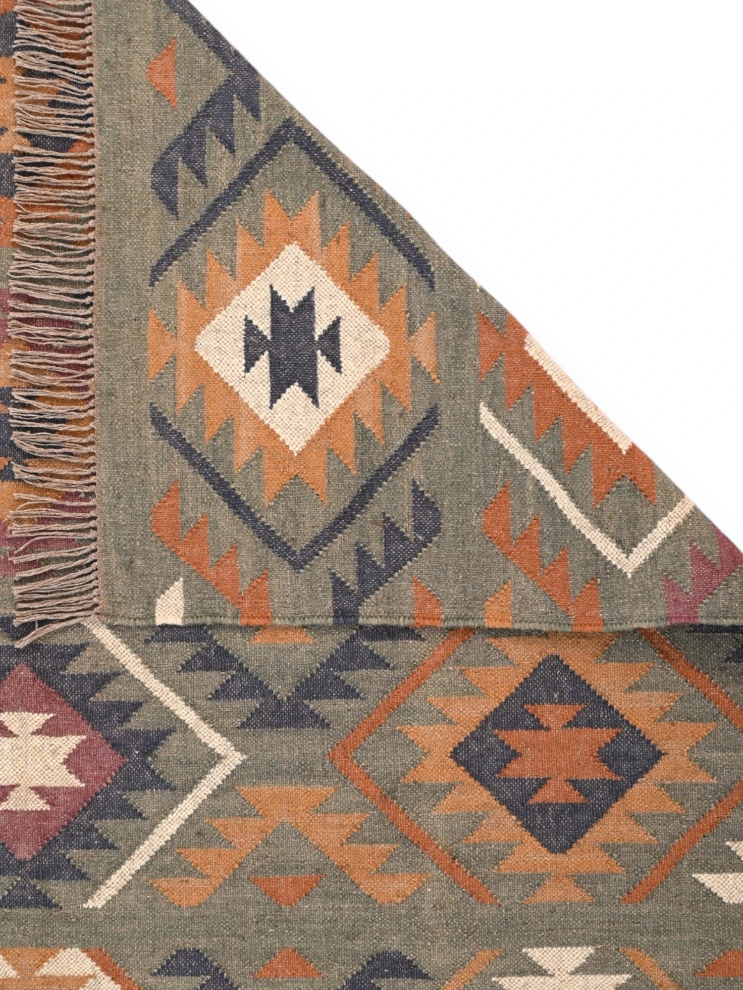 Detalle de alfombras kililm pasillo 180x270  multicolor necha a mano en fibras naturales